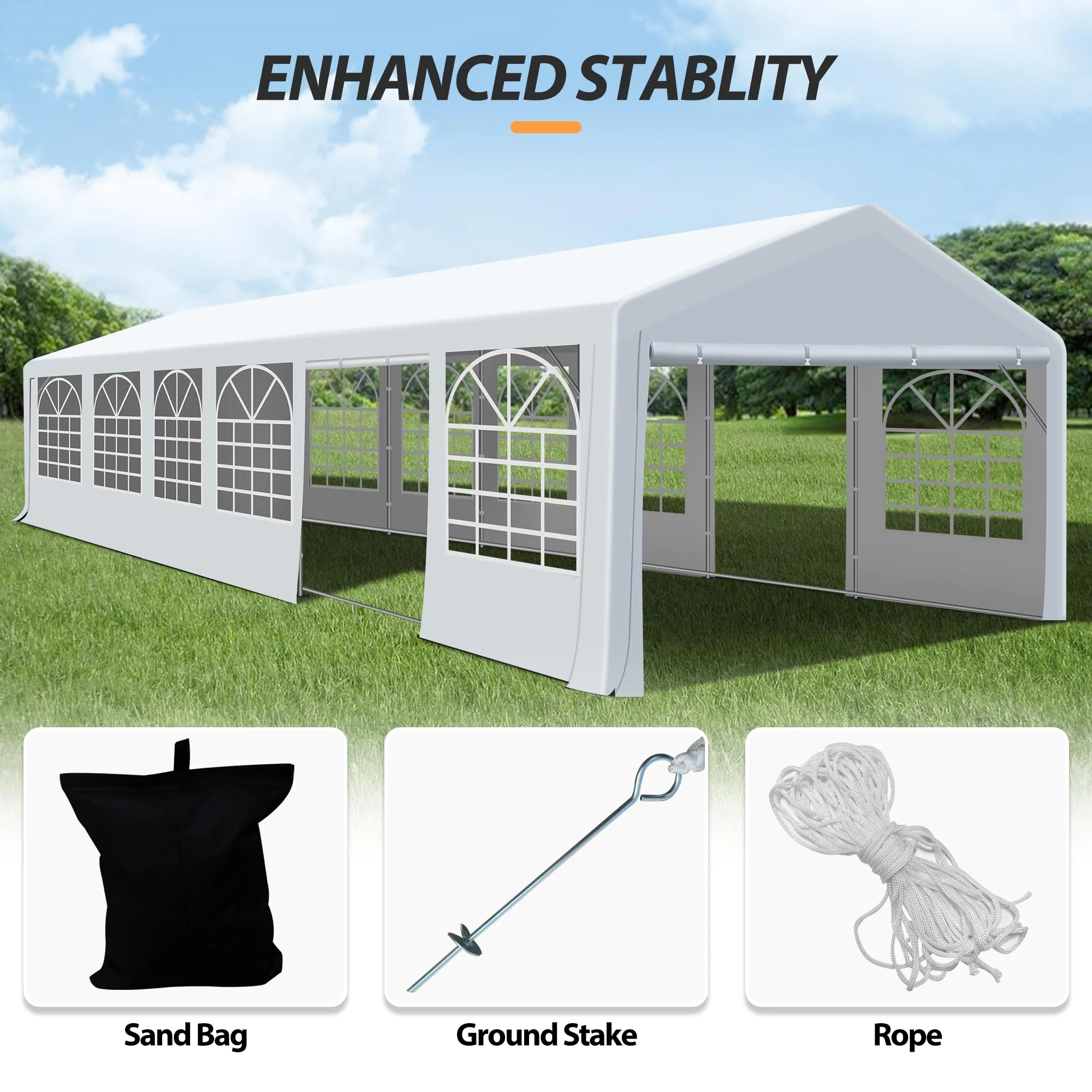COVERONICS 20x40FT Patio Party Tent with Windows - Heavy Duty Wedding Tent with 2 Roll-up Doors, Canopy Gazebo for Outdoor Activities, Party Events, Festivals - Womvr