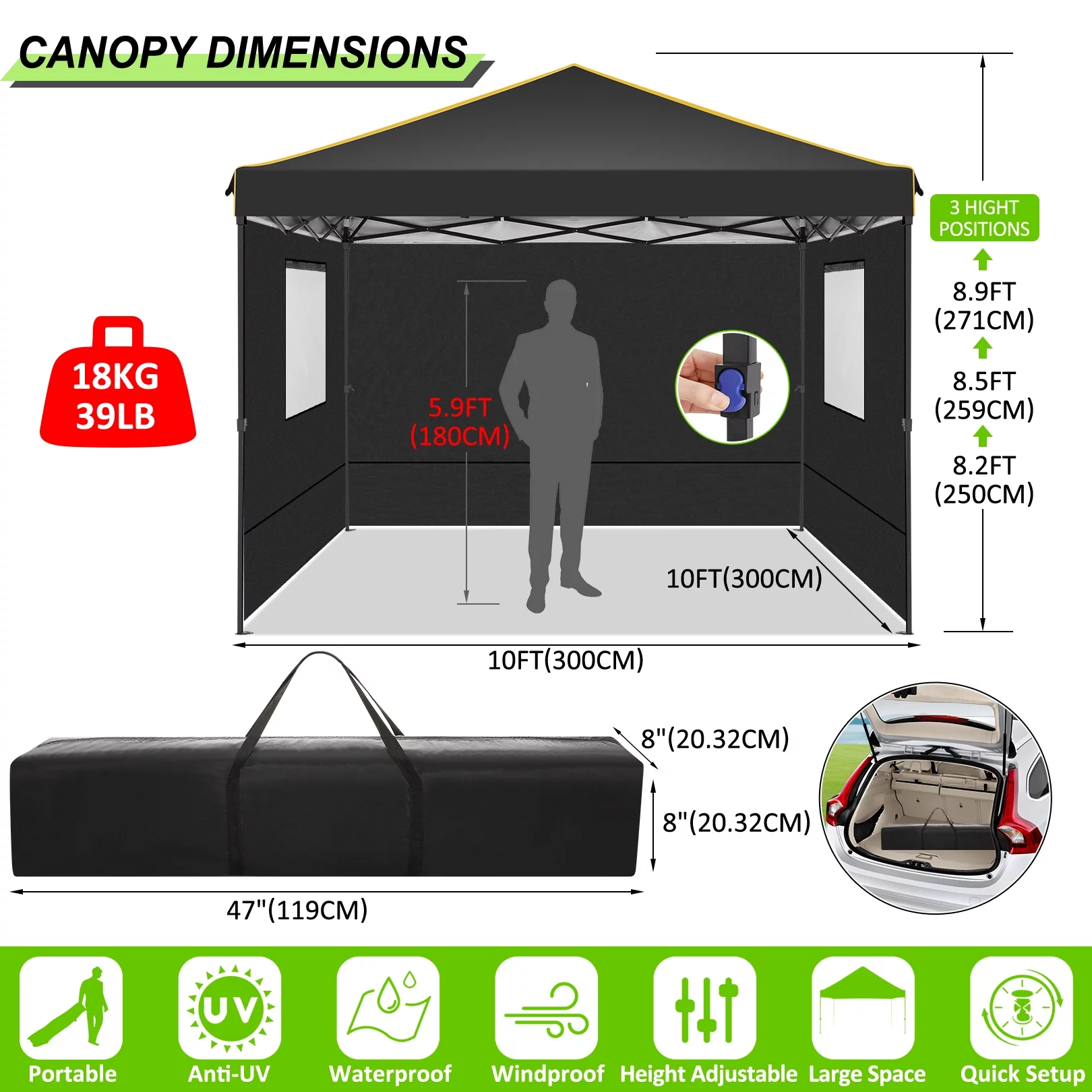 SANOPY 10' x 10' Pop up Canopy, UV and Rain Resistant Canopy Shelter with 4 Removable Sidewalls and Sandbags, Outdoor Canopy with Carry Bag for Grass, Beach and Camping - Womvr