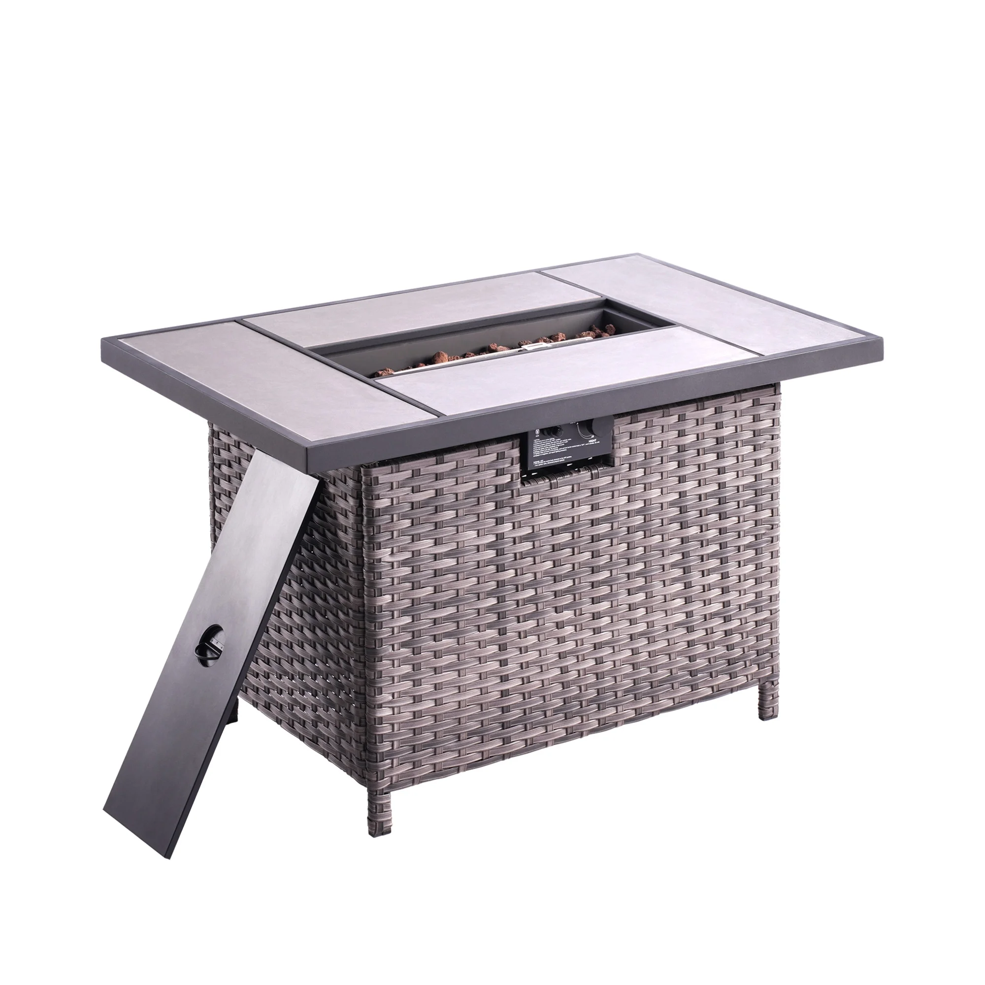 Ovios Outdoor Wicker Propane Fire Pit Table 42-Inch 50,000 BTU Flame Gas Fire Pits for Patio with Waterproof Cover & Lid Rectangle - Womvr