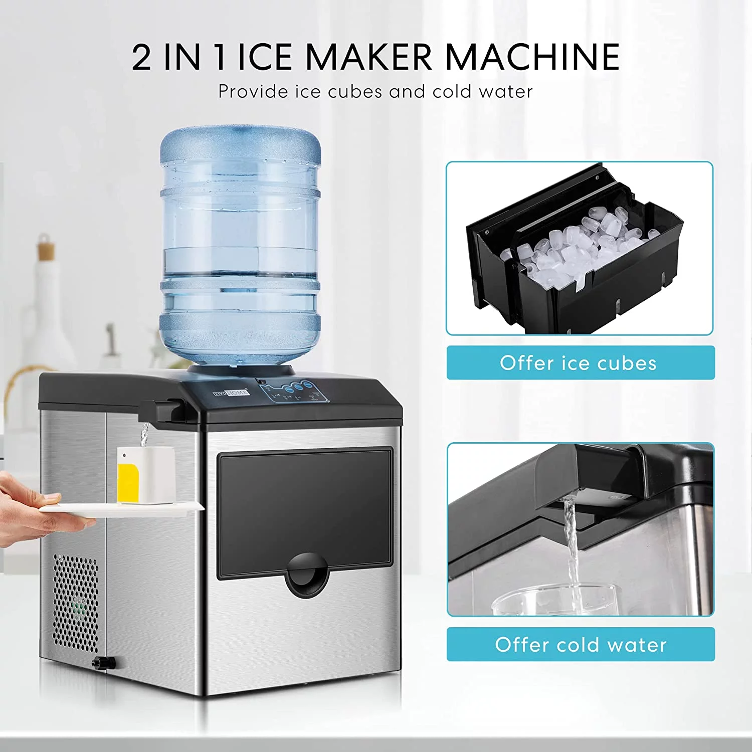 VIVOHOME Electric 2 in 1 Countertop Ice Cube Maker with Water Dispenser Combo Machine 48lbs/Day - Womvr