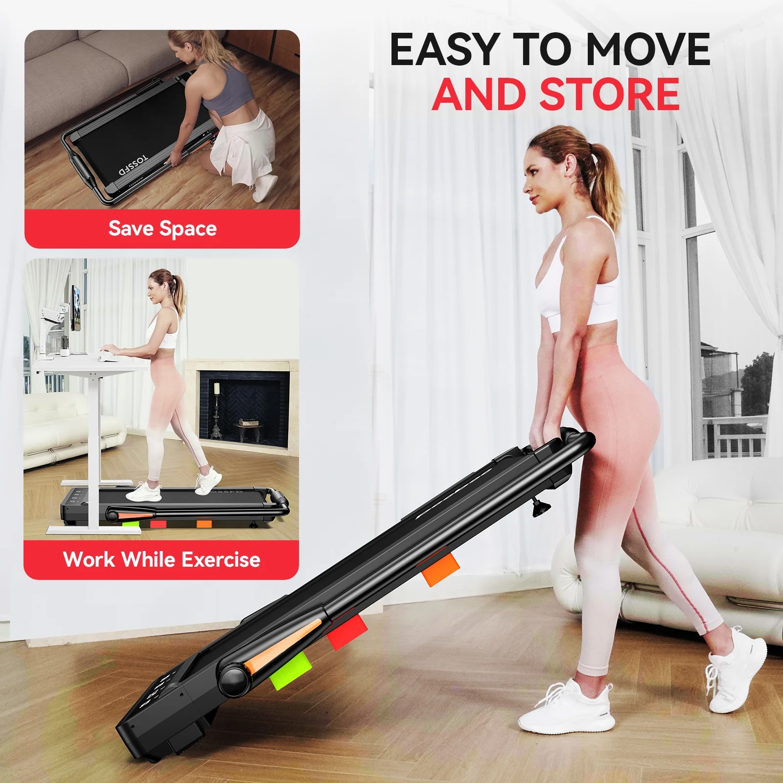 Pooboo 2.5 HP Under Desk Treadmill 2 in 1 Folding Treadmill Brush-less Walking Jogging Machine with App & Remote Control Led Touch Screen Walking Pad for Office Home Use 265lbs - Womvr