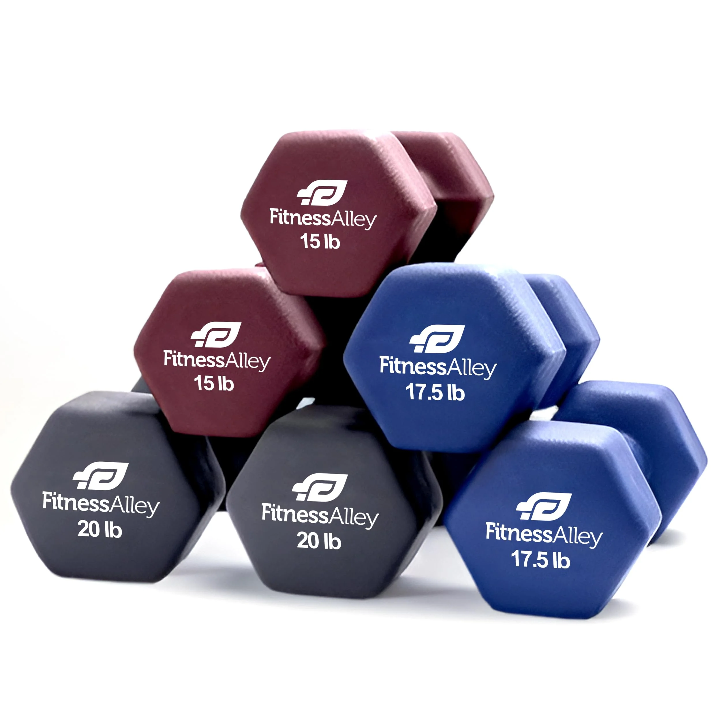 Fitness Alley Neoprene Workout Dumbbells - Non Slip, Anti Roll Exercise & Fitness Dumbbells Combo - Hex Shaped Hand weights for Men & Women(2, 4, 6, 8, & 10lb Dumbbells) - Womvr