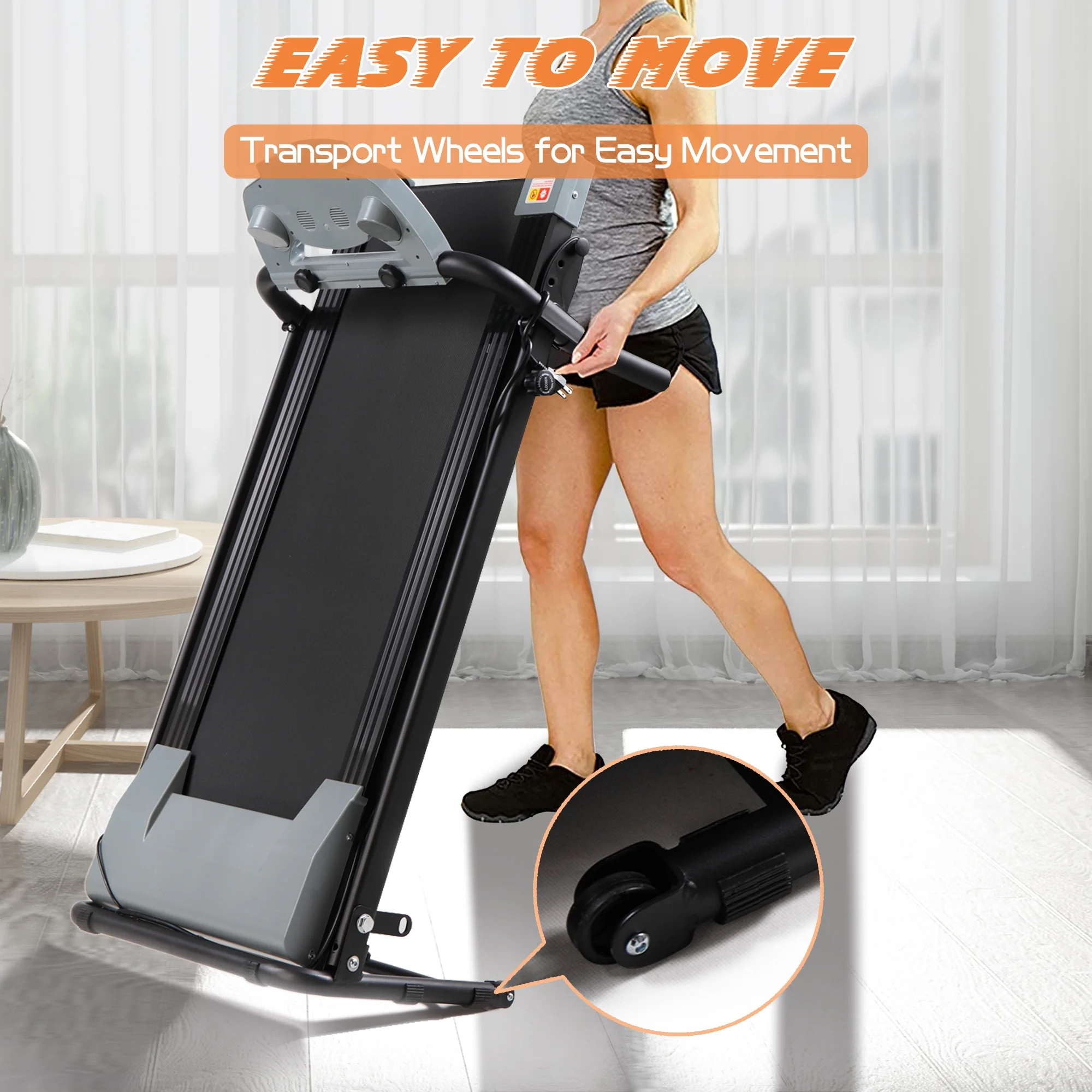 Jaxpety 2.0 HP Portable Folding Electric Treadmill 3 Incline Running Machine with LCD Display, Ipad and Drink Holder - Womvr