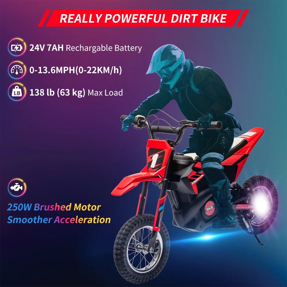 EastVita 24V 250W Electric Off-Road Motorcycle, Kids' Fast Speed Ride on Motocross Toys for Age 8+ Green - Womvr