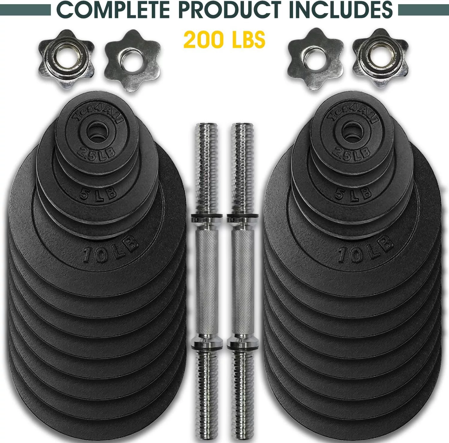 Yes4All 200 lbs Adjustable Dumbbell Weight Set, Cast Iron Dumbbell, Pair - Womvr