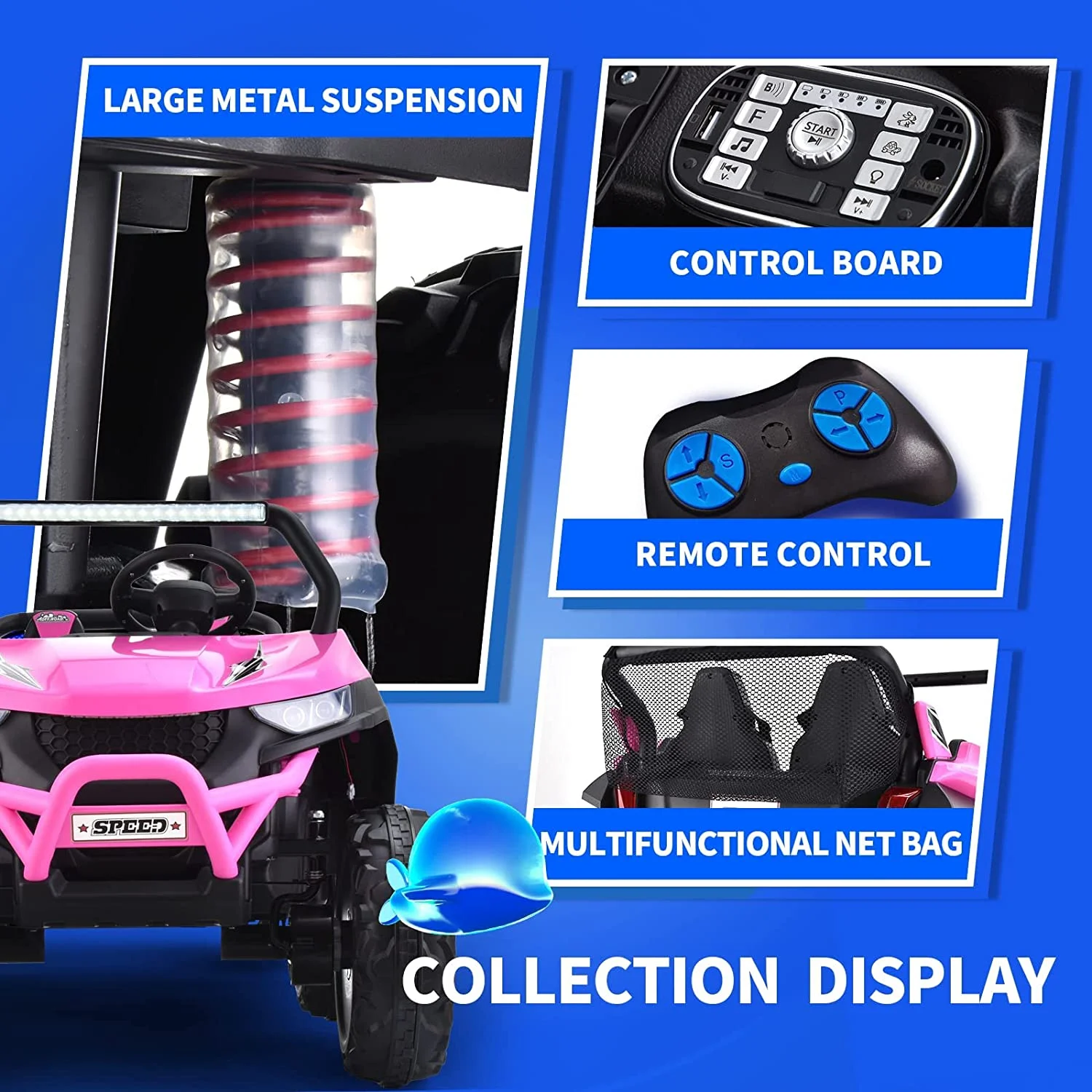 Joywhale 24V 2 Seater Kids Ride on UTV Car Powerful Electric Vehicle, with Big Battery, 4x75W Strong Motor, Remote Control, Suspension, Deep Sea Blue - Womvr