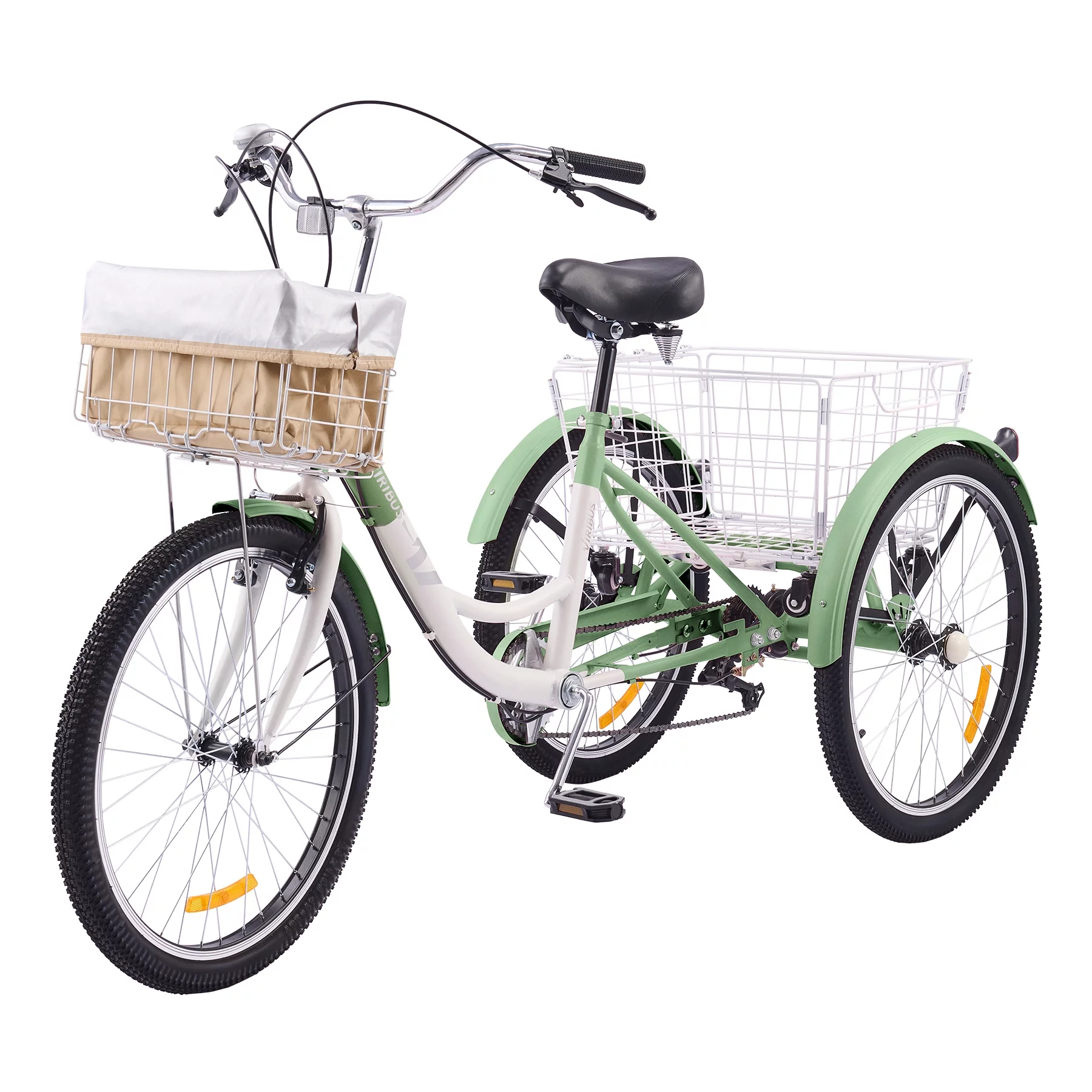 VIRIBUS 24 Inch Adult Trike 7 Speed Bike w Adjustable Seat 2 Baskets Matte Gray - Womvr