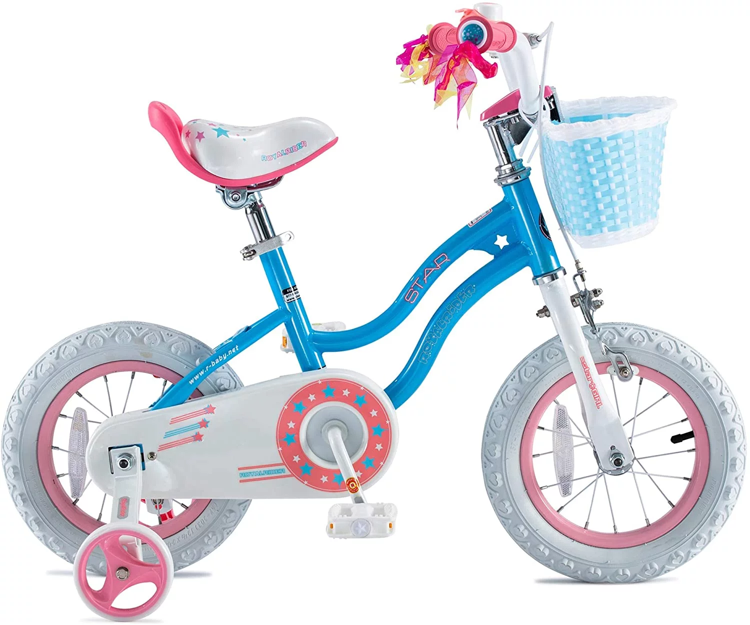 Royalbaby Girls Kids Bike Star girl 14 In Bicycle Basket Training Wheels Blue Child's Cycle - Womvr