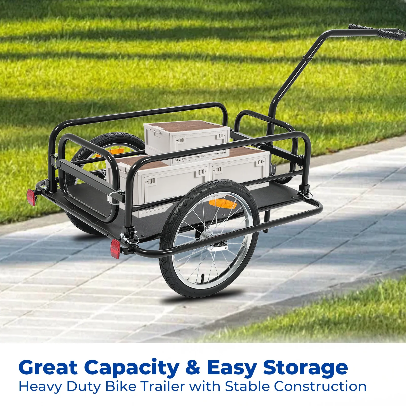 KOJEM Foldable Bike Cargo Trailer Bicycle Cargo Storage Cart 16'' Wheels Luggage Trailer with Hitch Bike Cart - Womvr