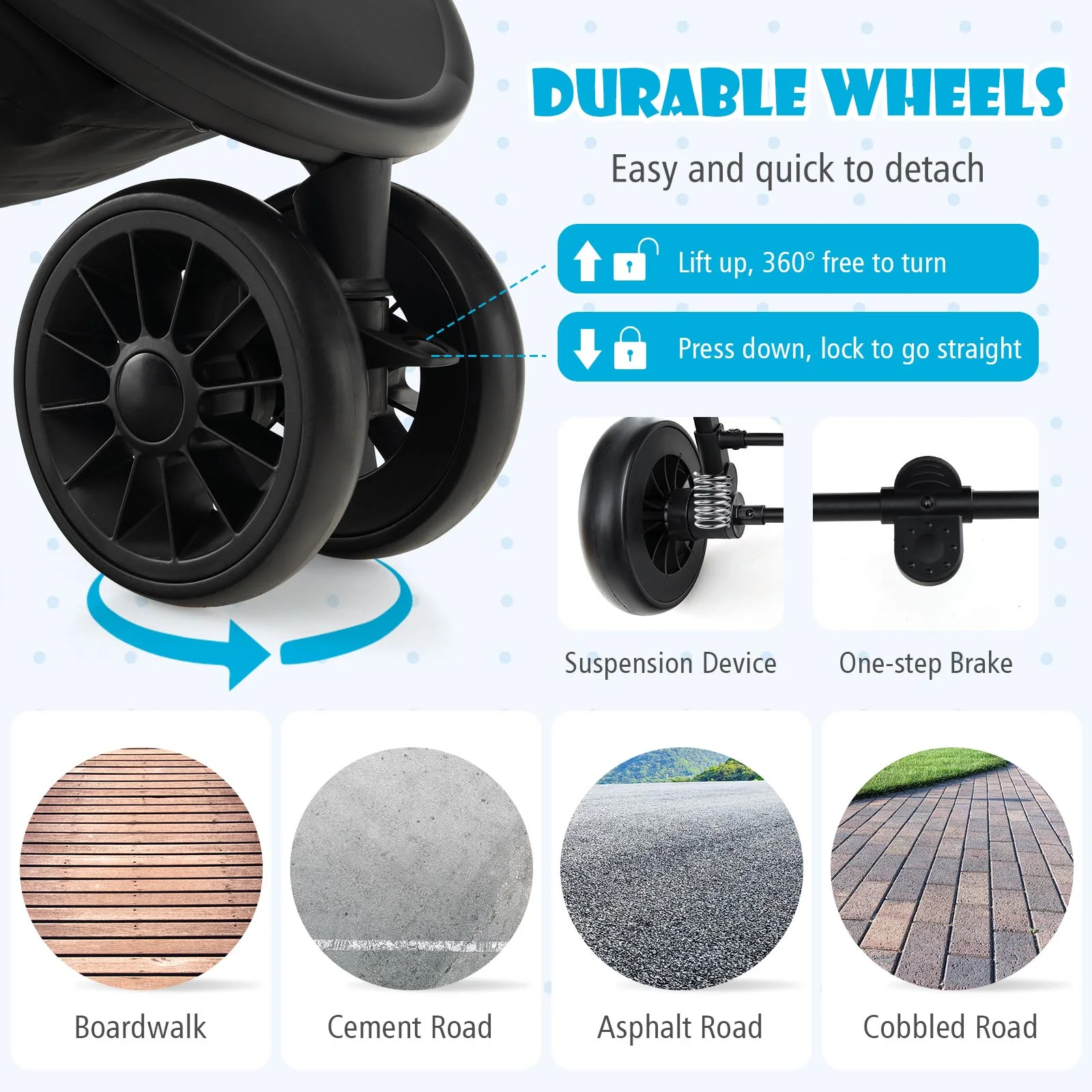 Baby Jogging Stroller Jogger Travel System w/Adjustable Canopy for Newborn Grey - Womvr