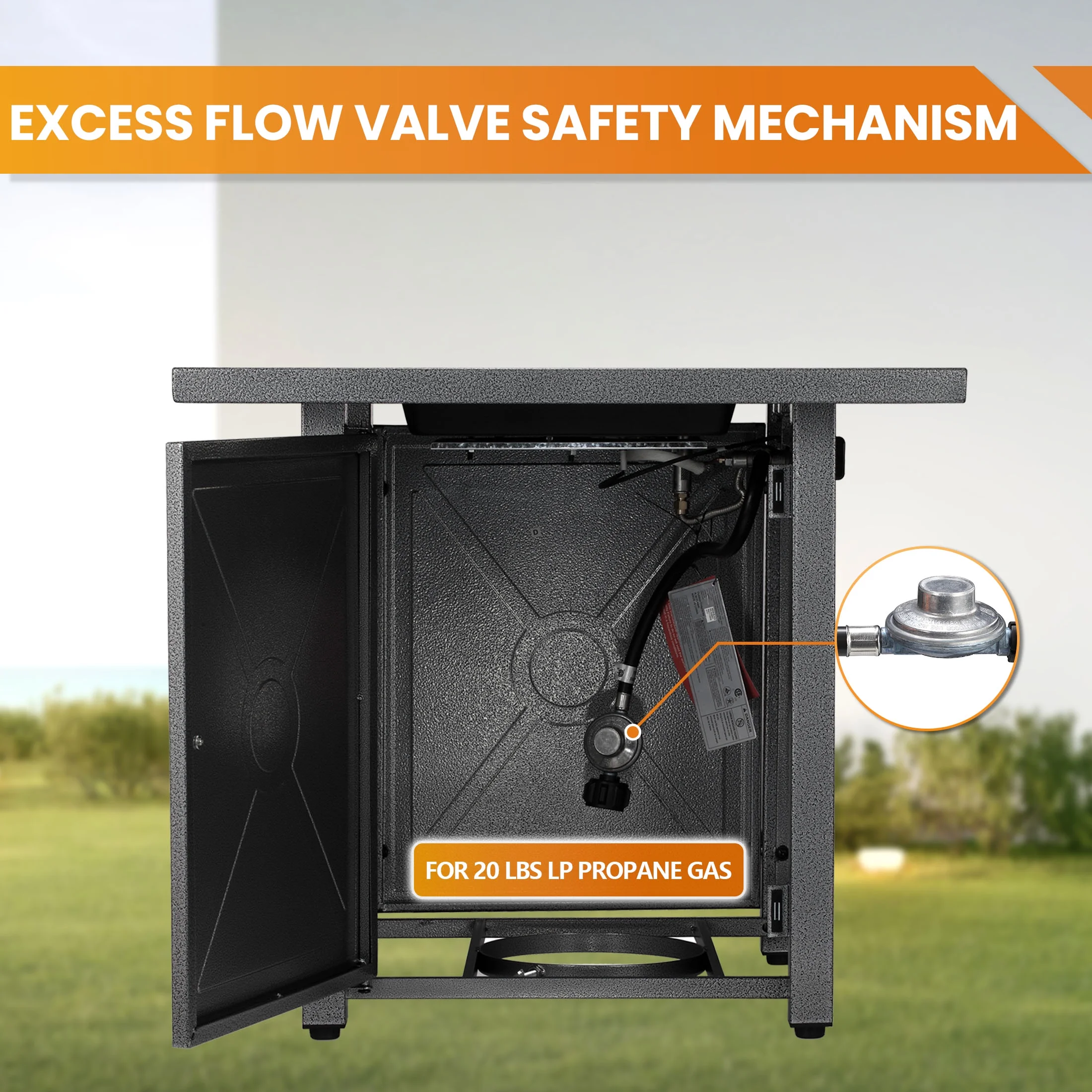 Auseo 28in Square Outdoor Fire Pit -Propane Metal Stove with Lava Rocks , 40000 BTU Heat Output, for Picnics/Bonfires/Patio Gardens - Womvr