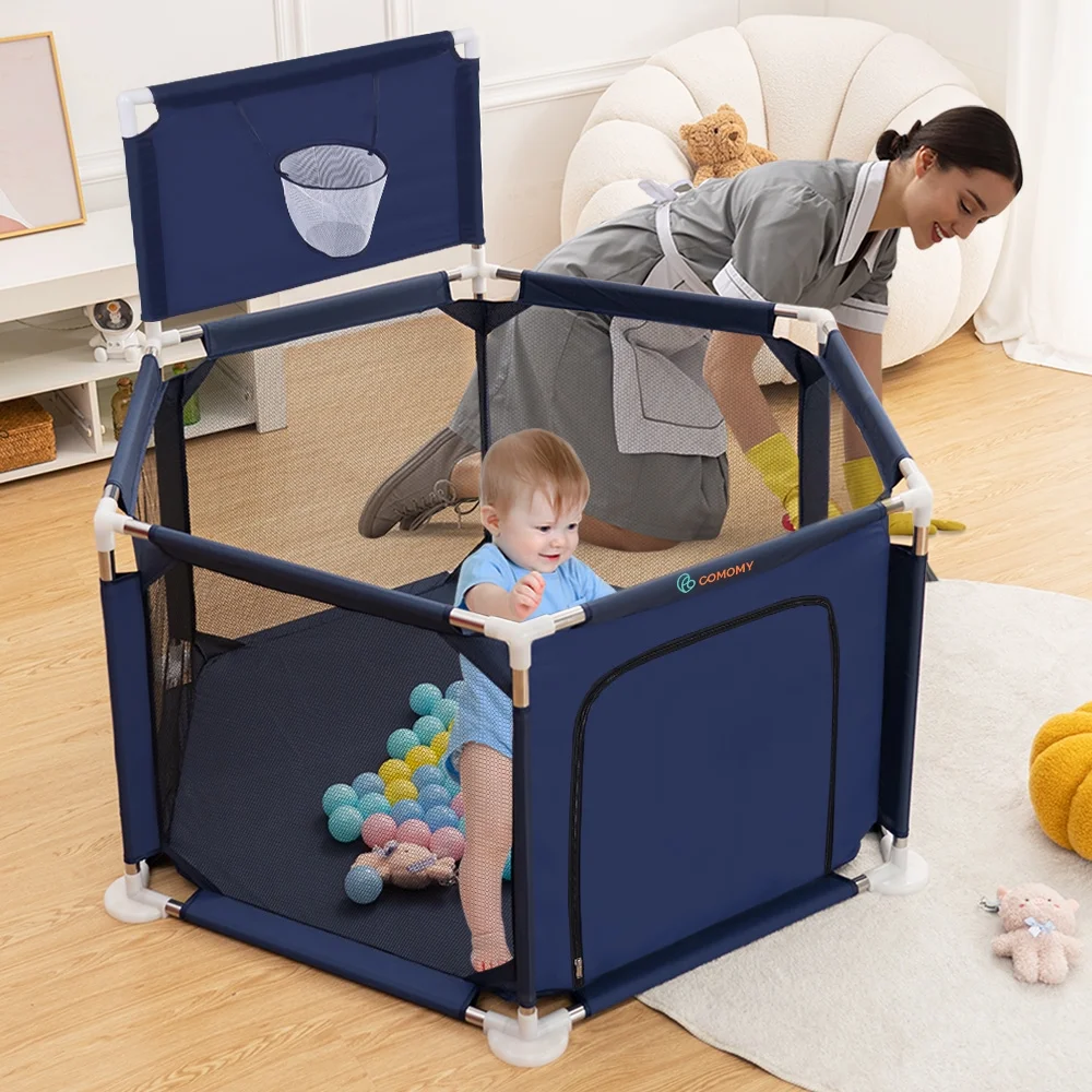 Baby Playpen, Baby Play Yard, Baby Fences Christmas Gifts Space Saving Baby Bodyguard, Blue - Womvr