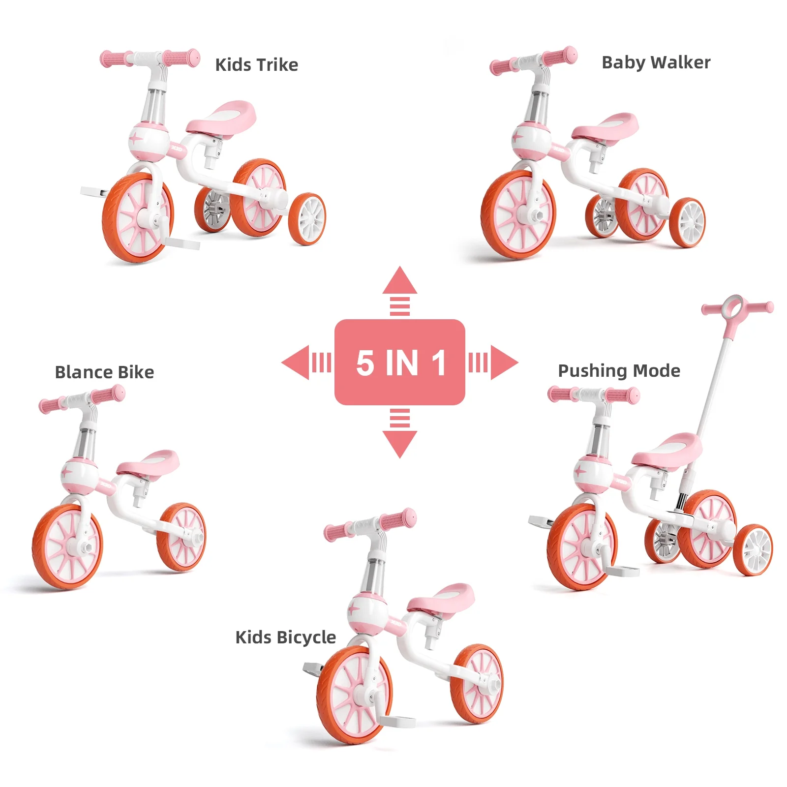 XJD 7 in 1 Toddler Bike for 1 Year to 4 Years Old Kids, Toddler Tricycle Kids Trikes Tricycle, Gift & Toys for Boy & Girl, Balance Training, Removable Pedals - Womvr