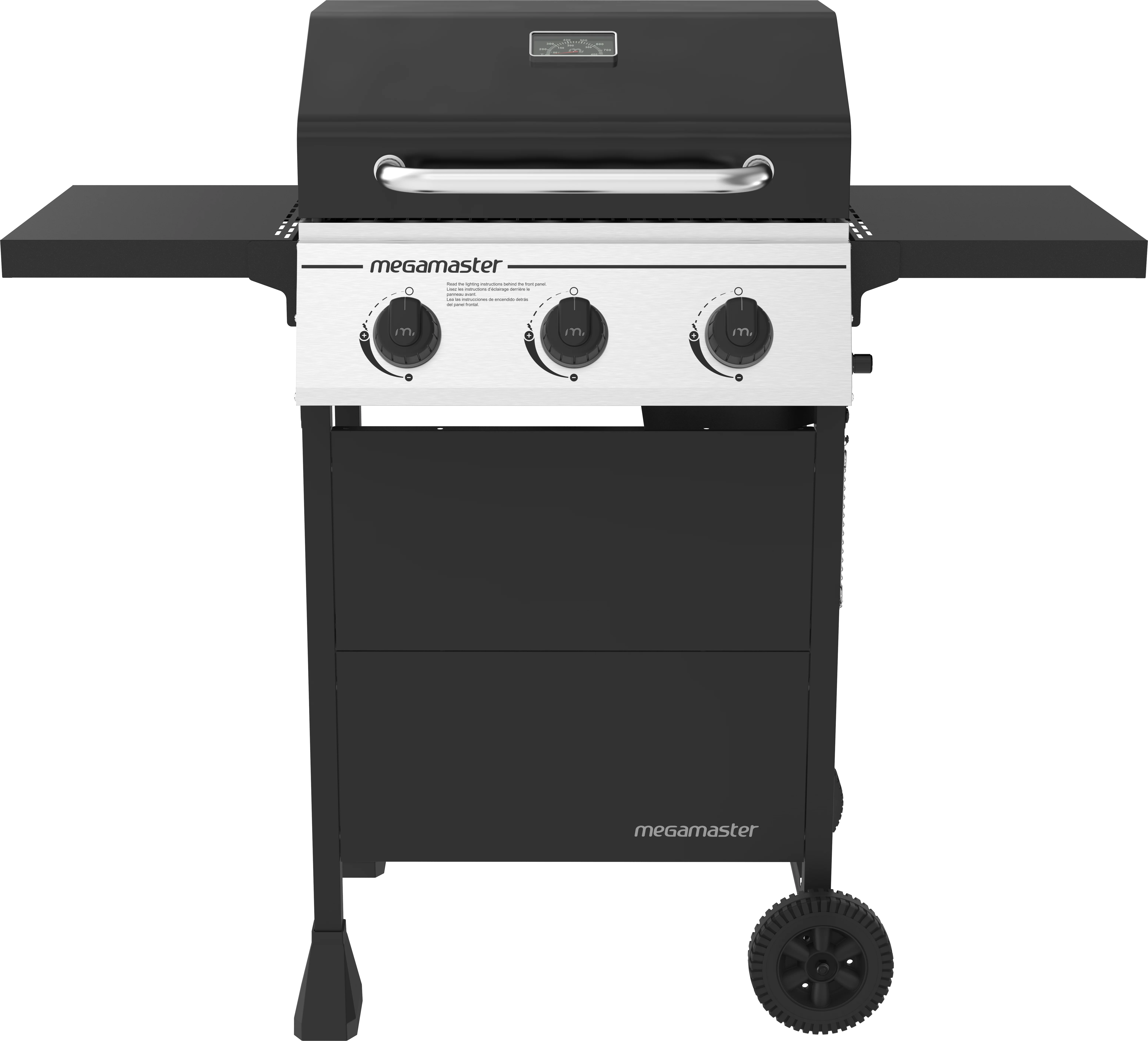 Megamaster 3-Burner Gas Grill with 2 Foldable Side Tables, 30000BTUs, Black/Silver, 720-0988EA - Womvr