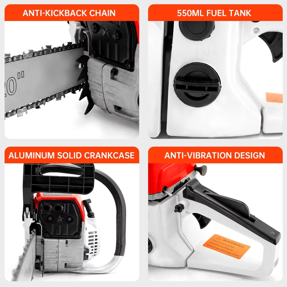 TOPTENG Gasoline Chainsaw with 22 in. Bar 52CC Engine 2-Cycle Gas Powered Chainsaw for Farm/Garden/Ranch/Firewood - Womvr