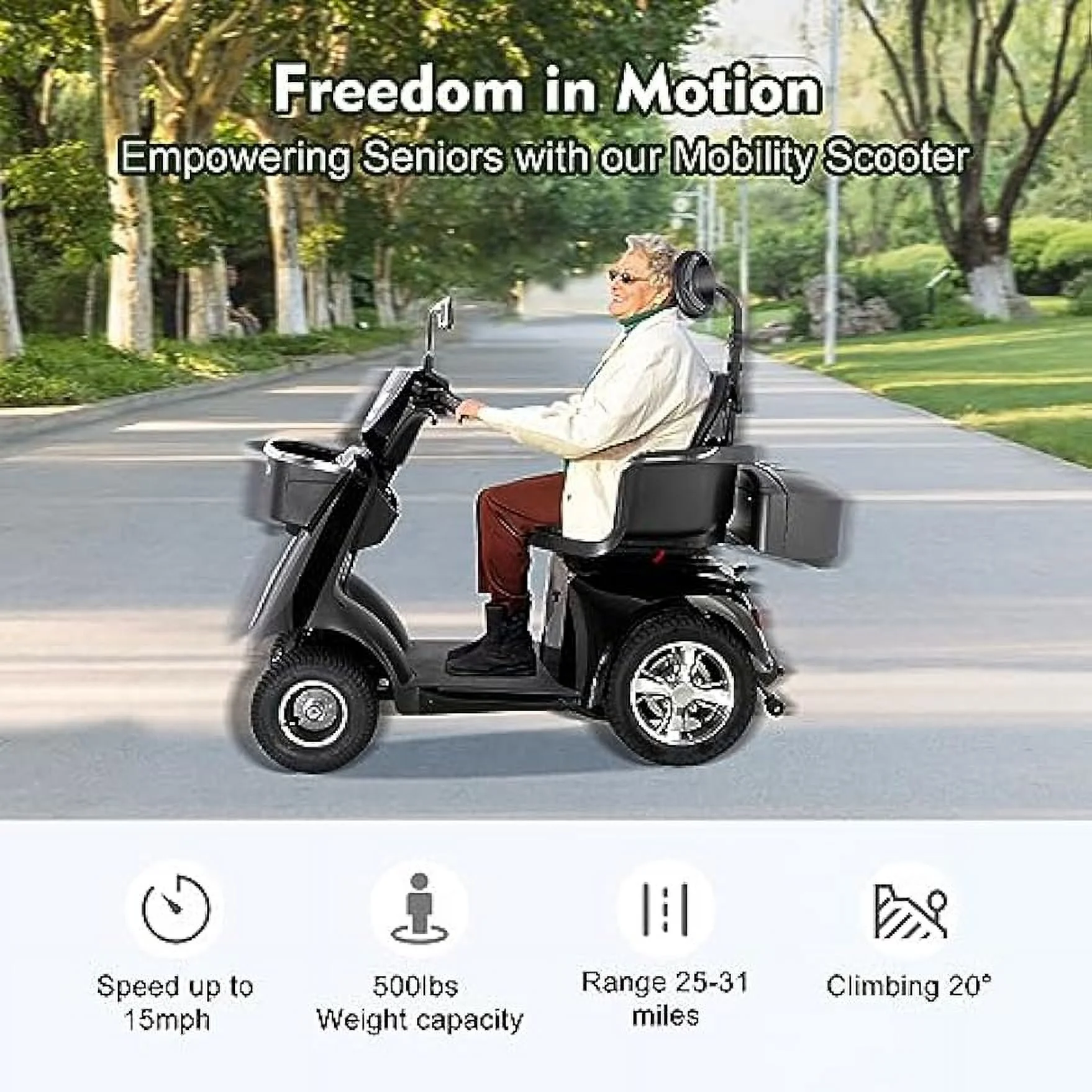 Heavy duty 4 wheel adult mobility Scooter Senior Medical Electric Mobility Scooter 800W Mobility scooter 500 lb capacity. - Womvr
