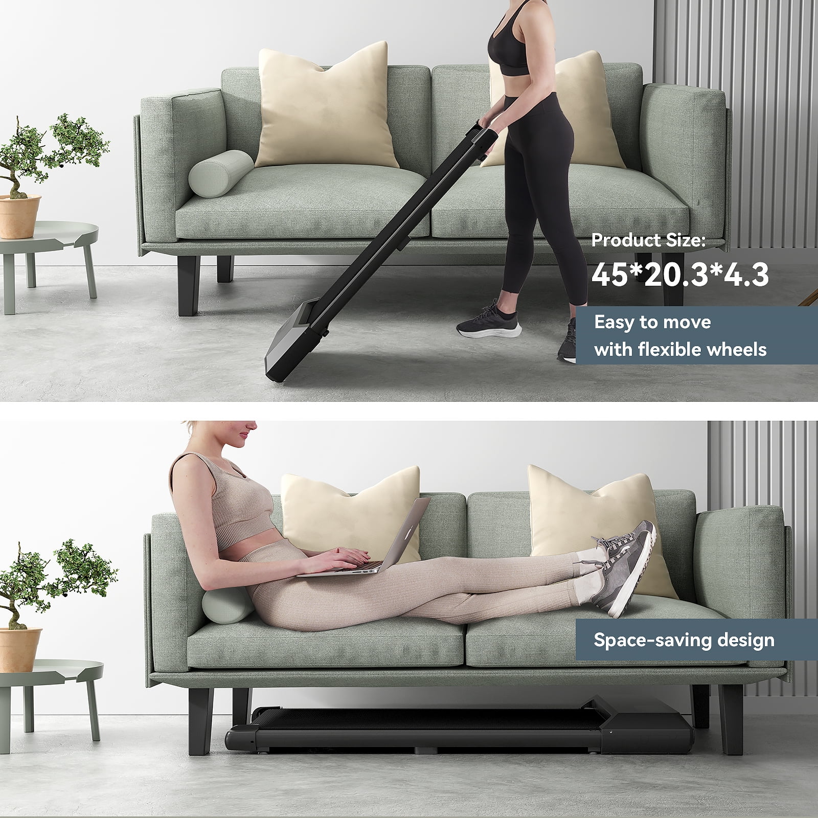 SupeRun Under Desk Treadmill, 35.5*15.5 Walking Area Walking Pad for Home/Office, Portable Walking Treadmill 2.5HP, 2 in 1 Electric Desk Treadmill with Remote Control and LED Display - Womvr