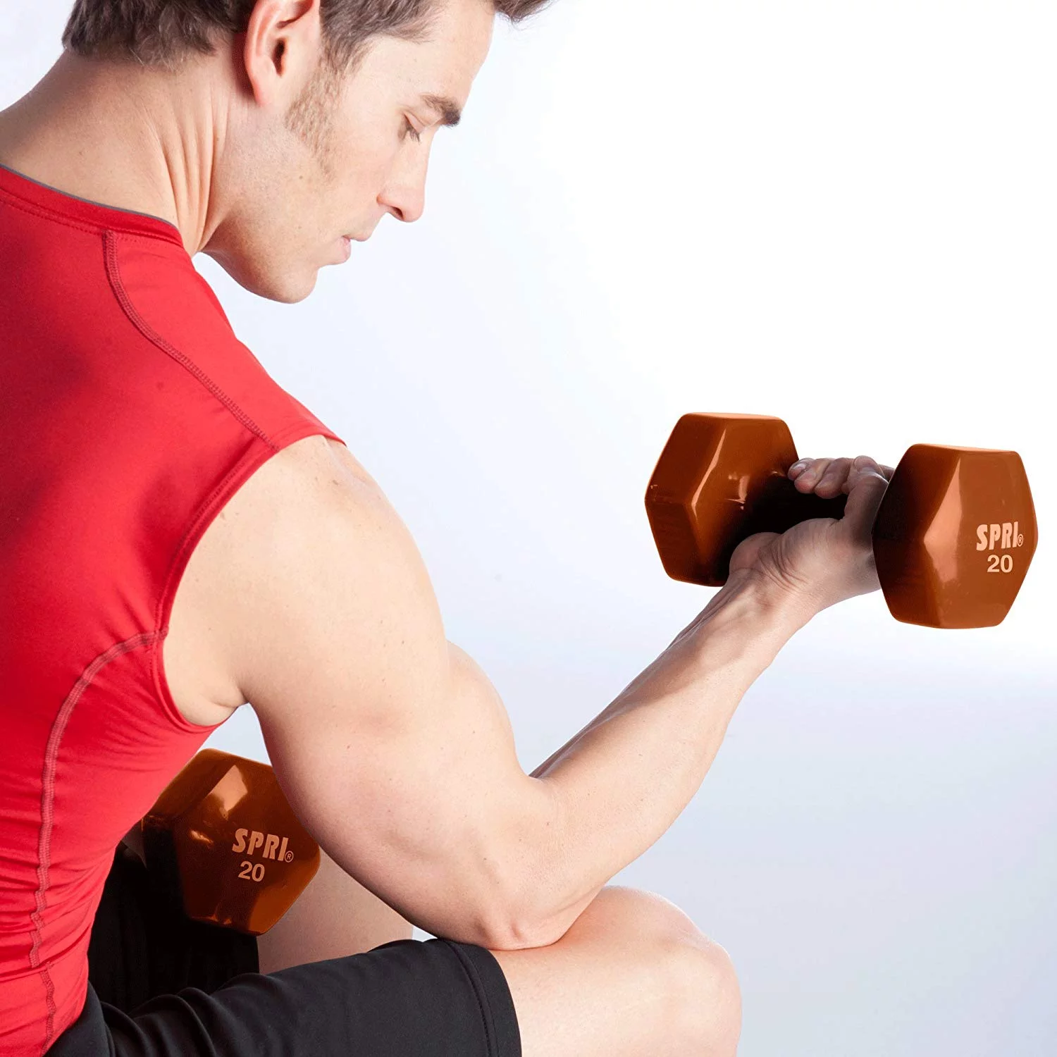 SPRI Deluxe Vinyl Dumbbells, 15 lb Pair, Grey - Womvr