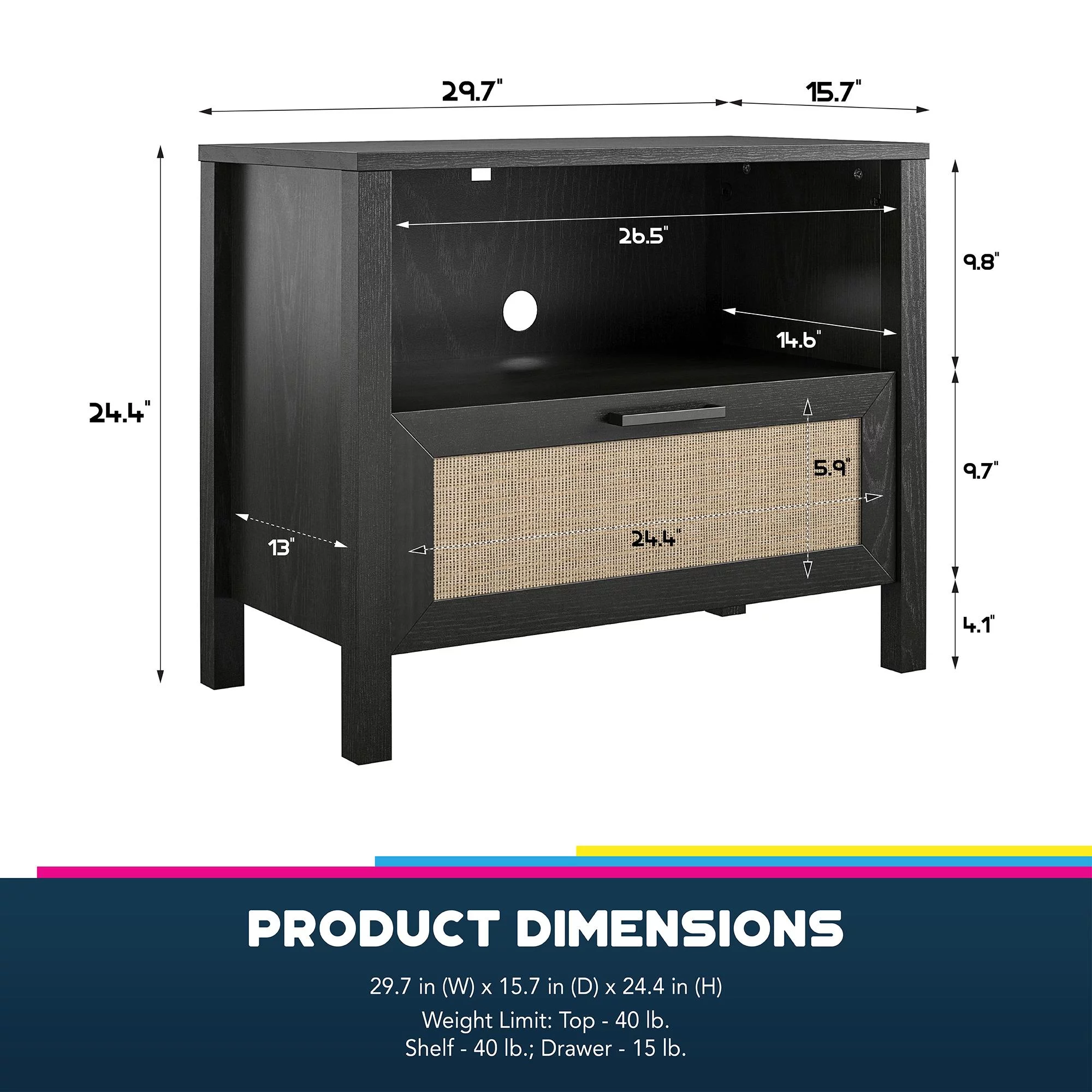 Novogratz Shay 1-Drawer Nightstand, Natural with Faux Rattan - Womvr