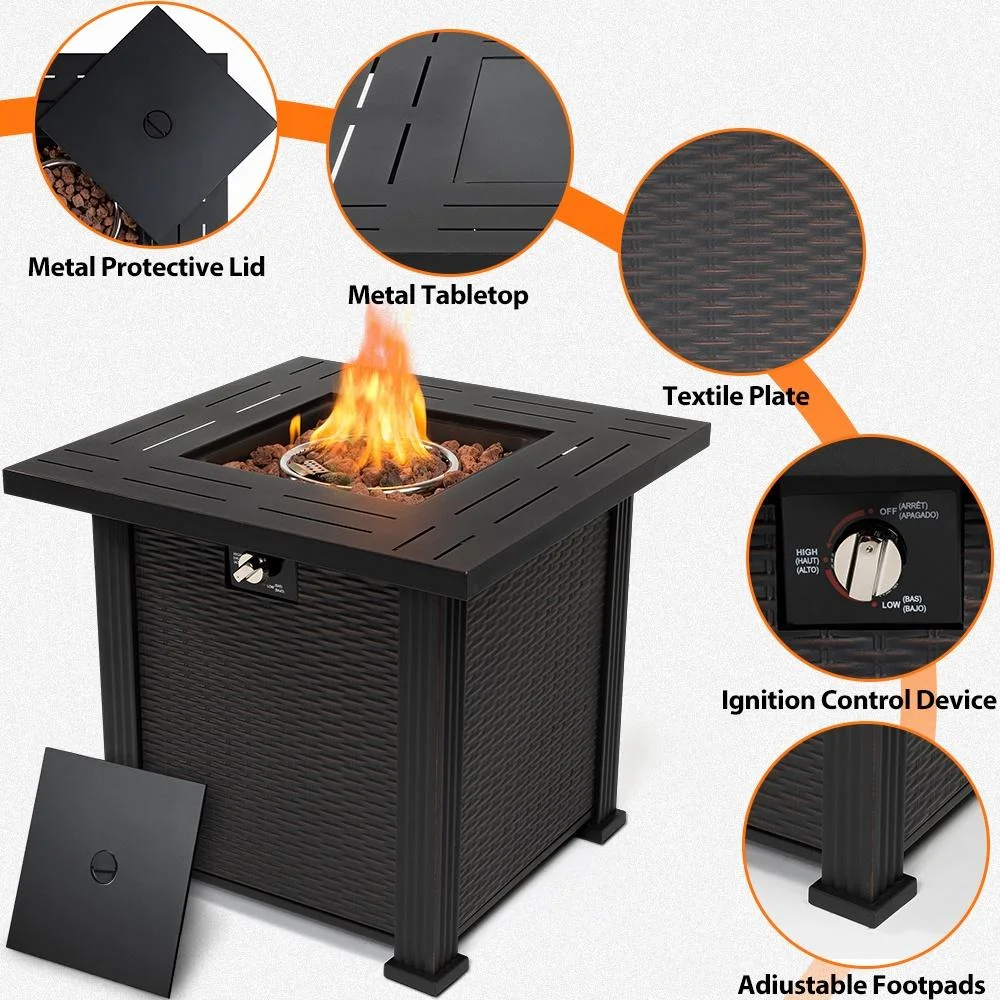 2-in-1 Propane Fire Pit Table, Outdoor Table with Fire Pit, 28