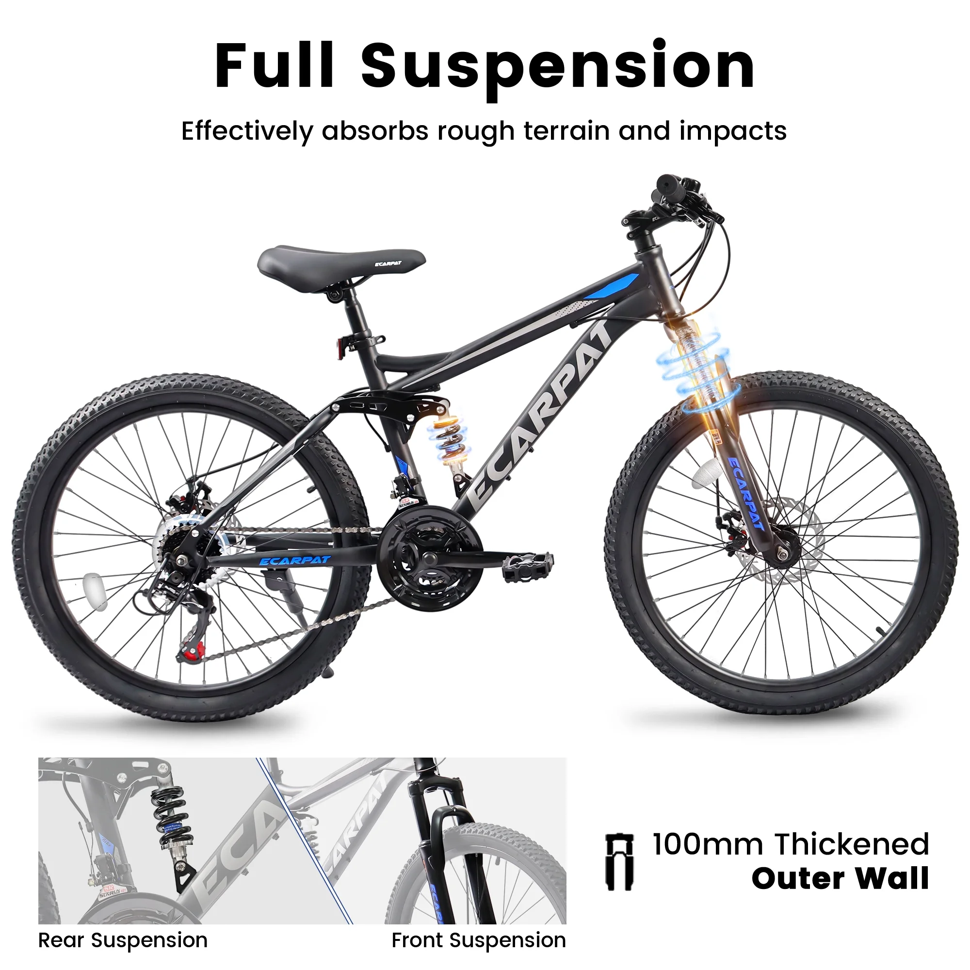 CHAMPIERRE 24 inch Mountain Bike for Men and Women, 21-Speed Adult Trail Bike for Young Boys Girls, Gray - Womvr