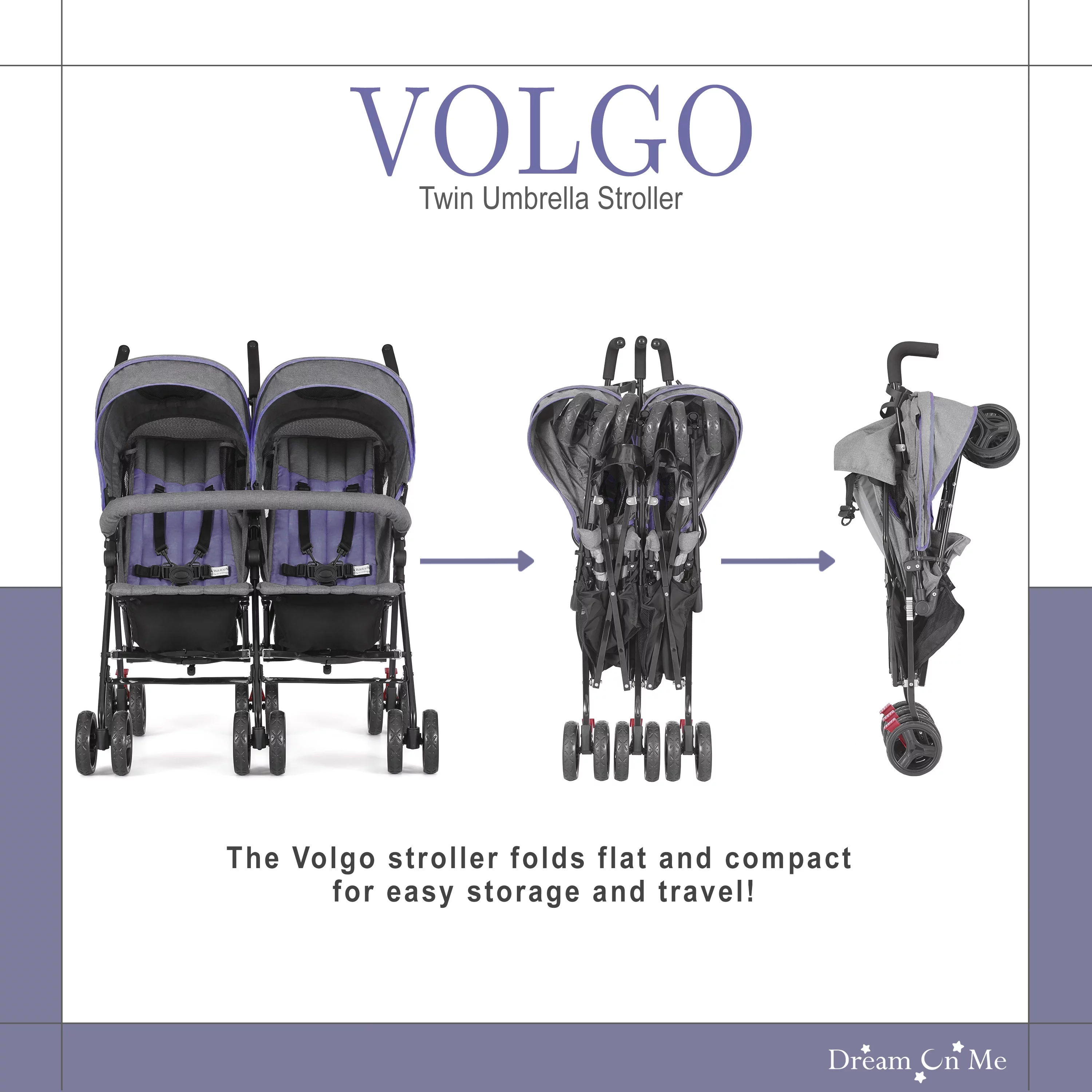 Dream On Me Vo o Twin Umbrella Stroller in Gray, Lightweight Double Stroller for Infant & Toddler, Compact Easy Fold, Large Storage Basket, Large and Adjustable Canopy - Womvr