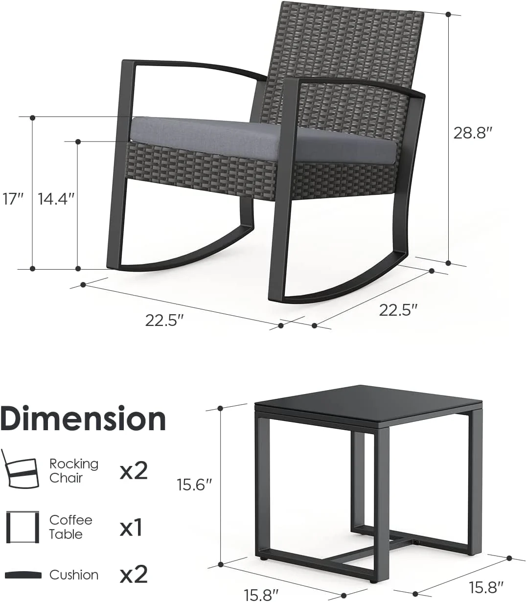 Lofka 3-Piece Patio Wicker Chairs Set with Glass Coffee Table, Outdoor Balcony Furniture Set with Blue Cushion - Womvr