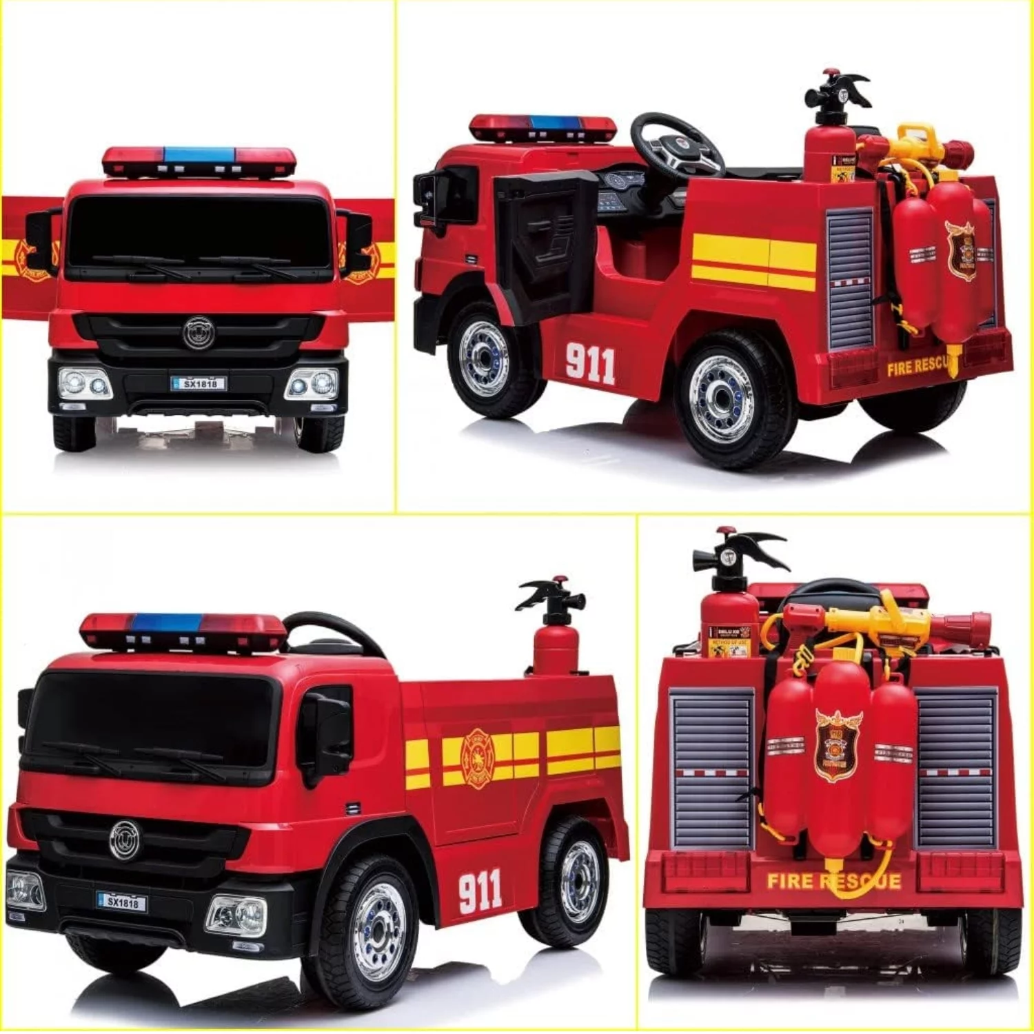 Pirecart 12V Kids Ride on Car Electric Powered Fire Truck Toy with Remote Control, LED Lights - Womvr