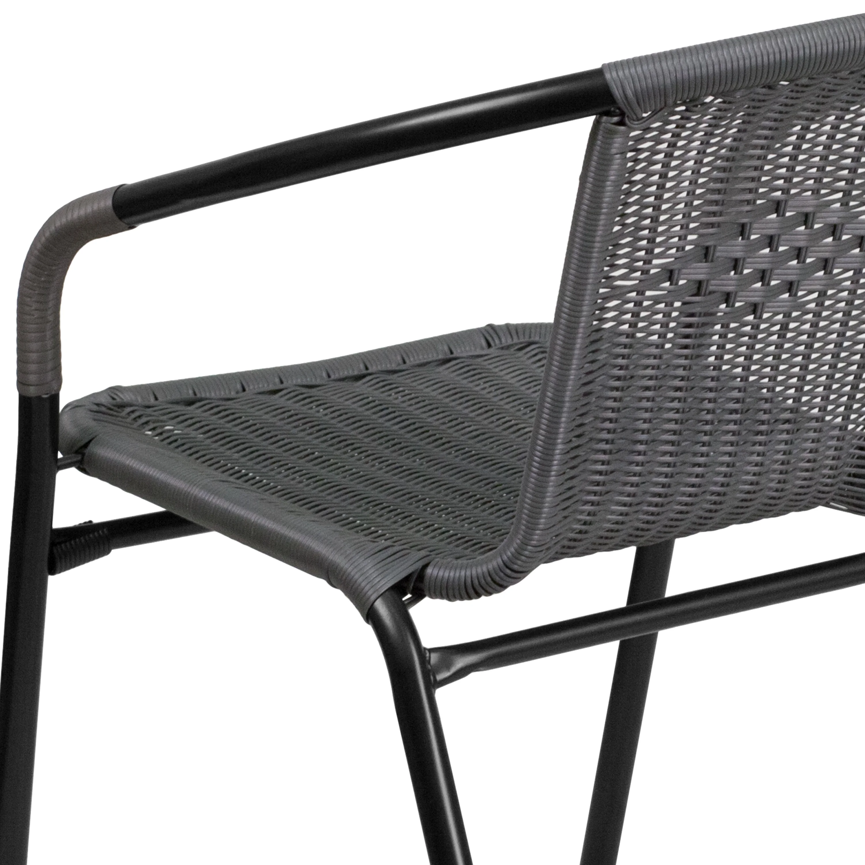 Emma + Oliver 2 Pack Gray Rattan Indoor-Outdoor Restaurant Stack Chair with Curved Back - Womvr