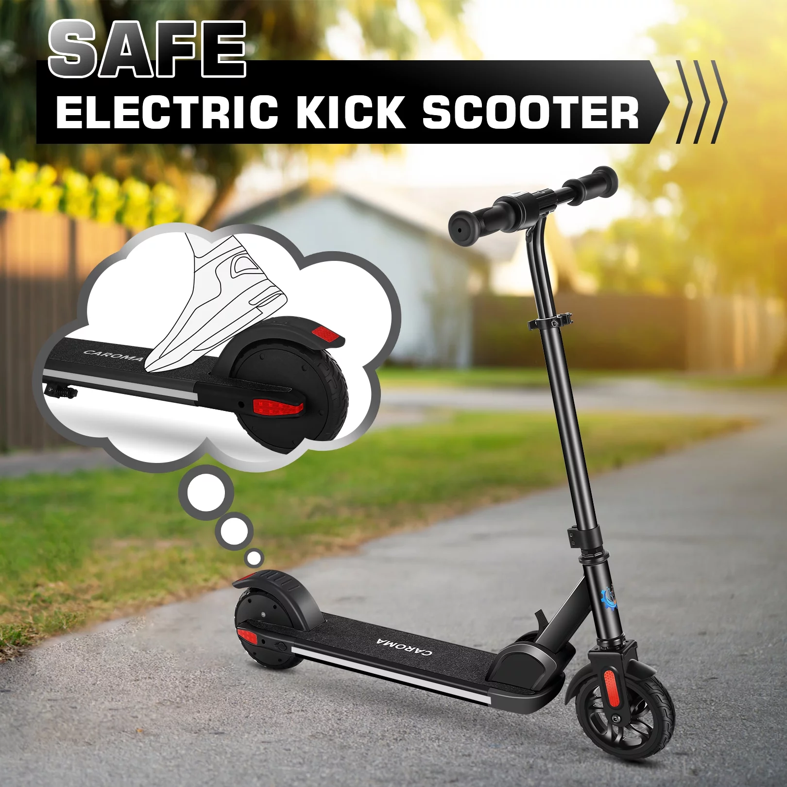 Caroma Kids Electric Scooter, 6+ Boys and Girls Safe Kick Scooter, Adjustable Speed and Handlebar - Womvr