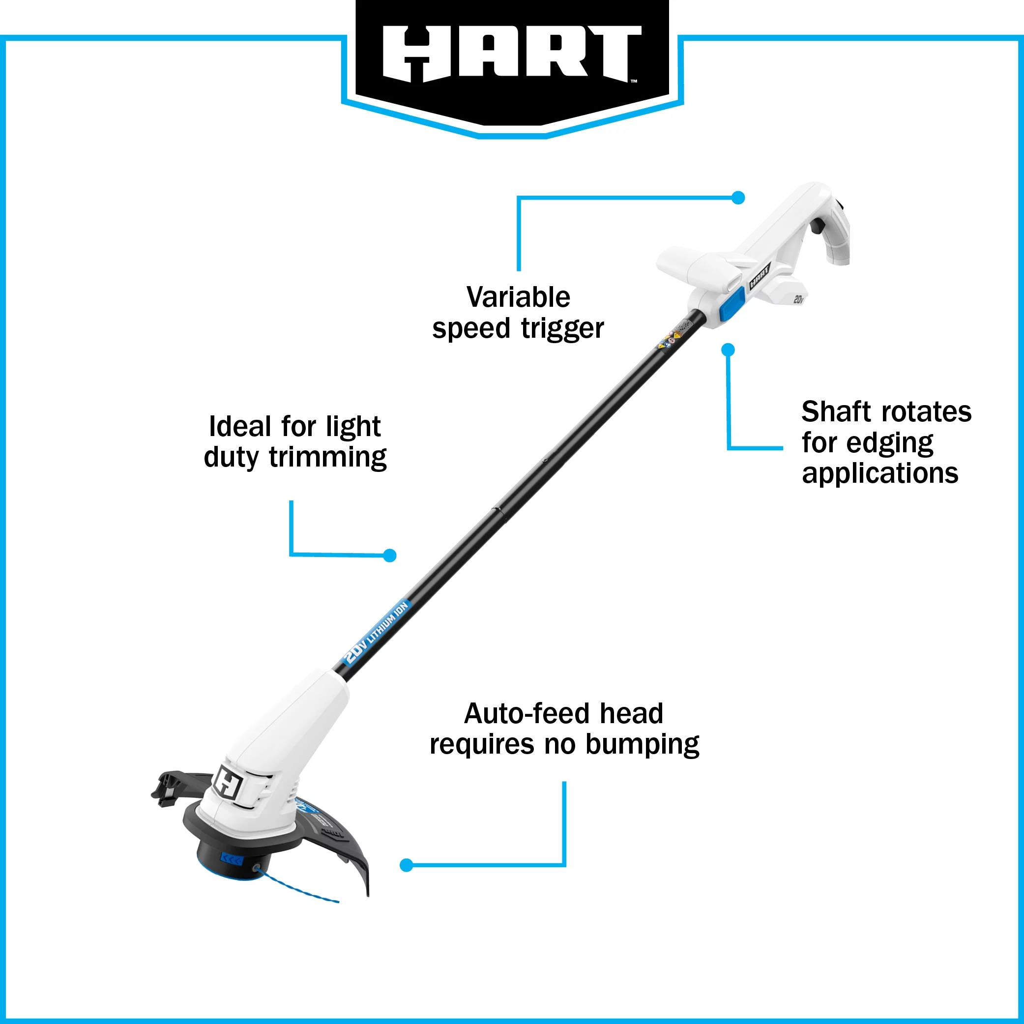 HART 20-Volt 10-inch String Trimmer/Bazooka Leaf Blower Combo Kit, (1) 2.0Ah Lithium-Ion Battery - Womvr