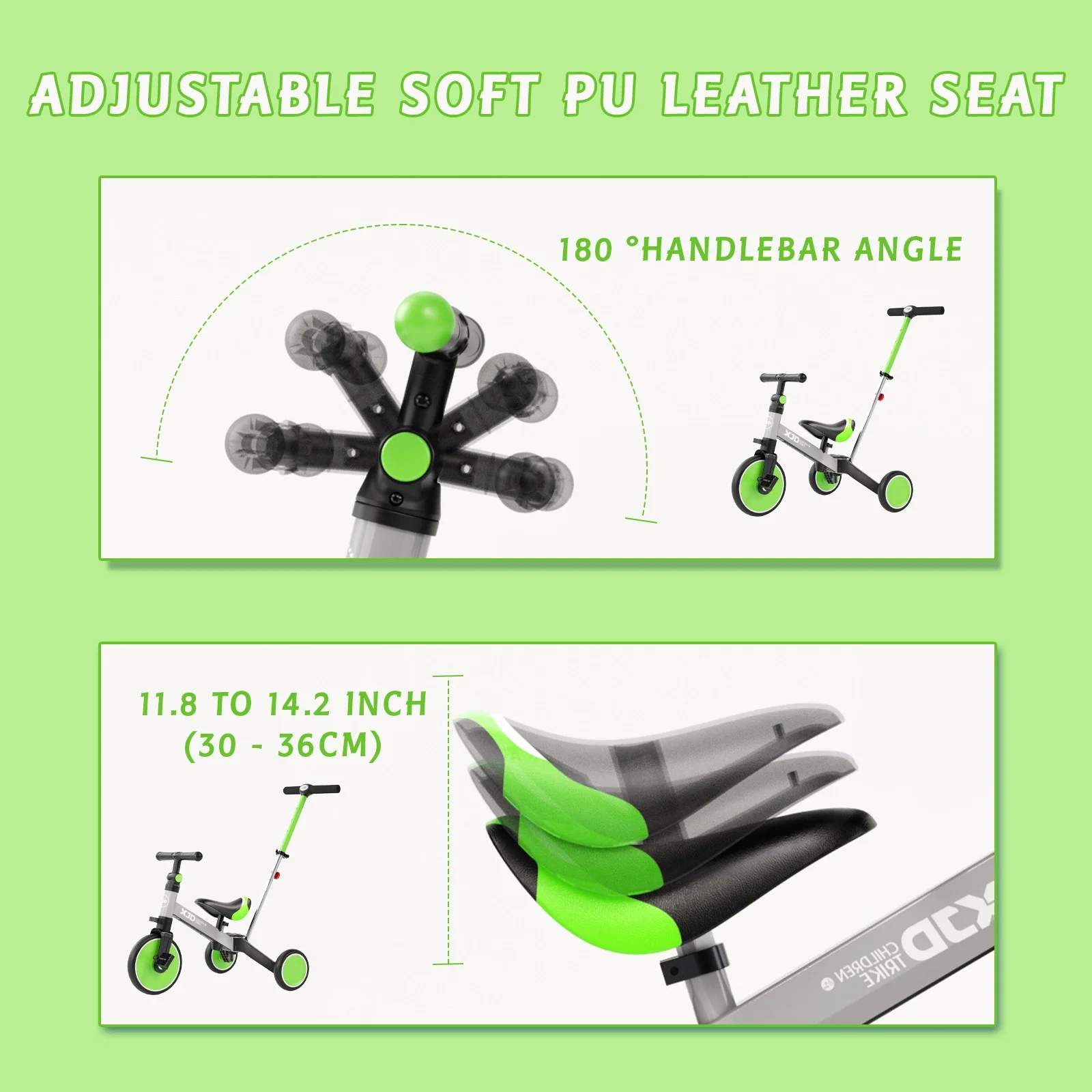 XJD 7 in 1 Toddler Tricycle with Push Handle,Toddler Bike for 1-3 Years Old Boy Girl, Toddler Push Tricycle, Baby Bike Balance Bike with Adjustable Seat Height and Removable Pedal - Womvr