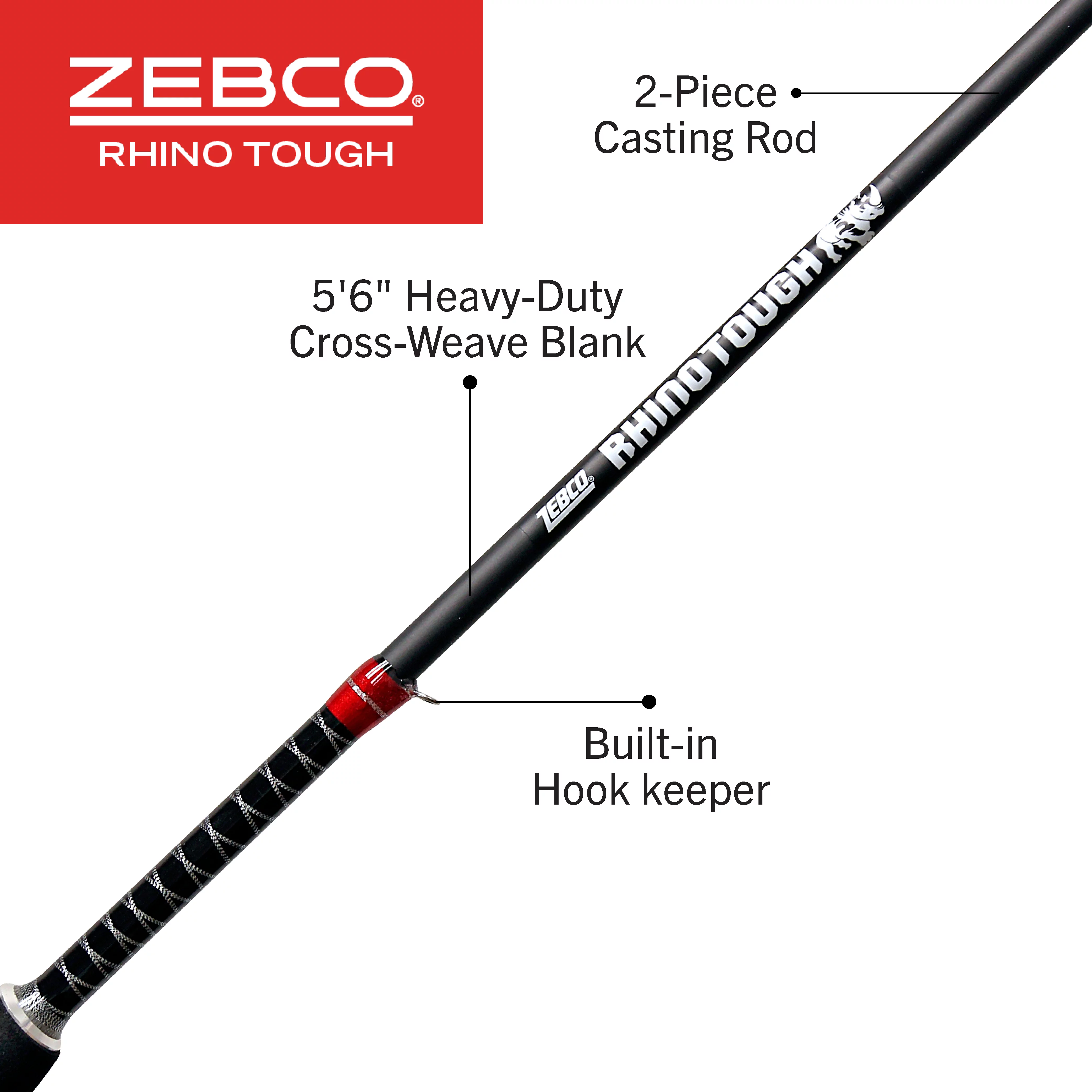 Zebco Rhino Tough Casting Fishing Rod, 5-Foot 6-Inch Fishing Pole, Black - Womvr