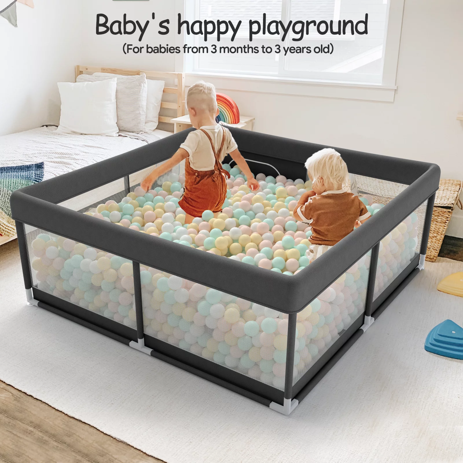 Pkinoicy 47x47inch Play Pen with Mat for Babies and Toddlers, Playpen with Mat, Baby Playpen with Mat, mall Baby Playpen with Mat - Womvr