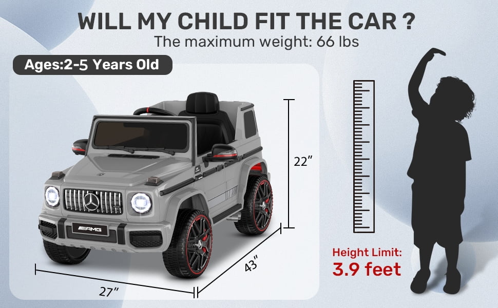 12Volt 1 Seater Mercedes-Benz G63 Licensed Powered Ride on Toy with Remote Control, Gift for Kids Aged 2~4 Years -Red - Womvr