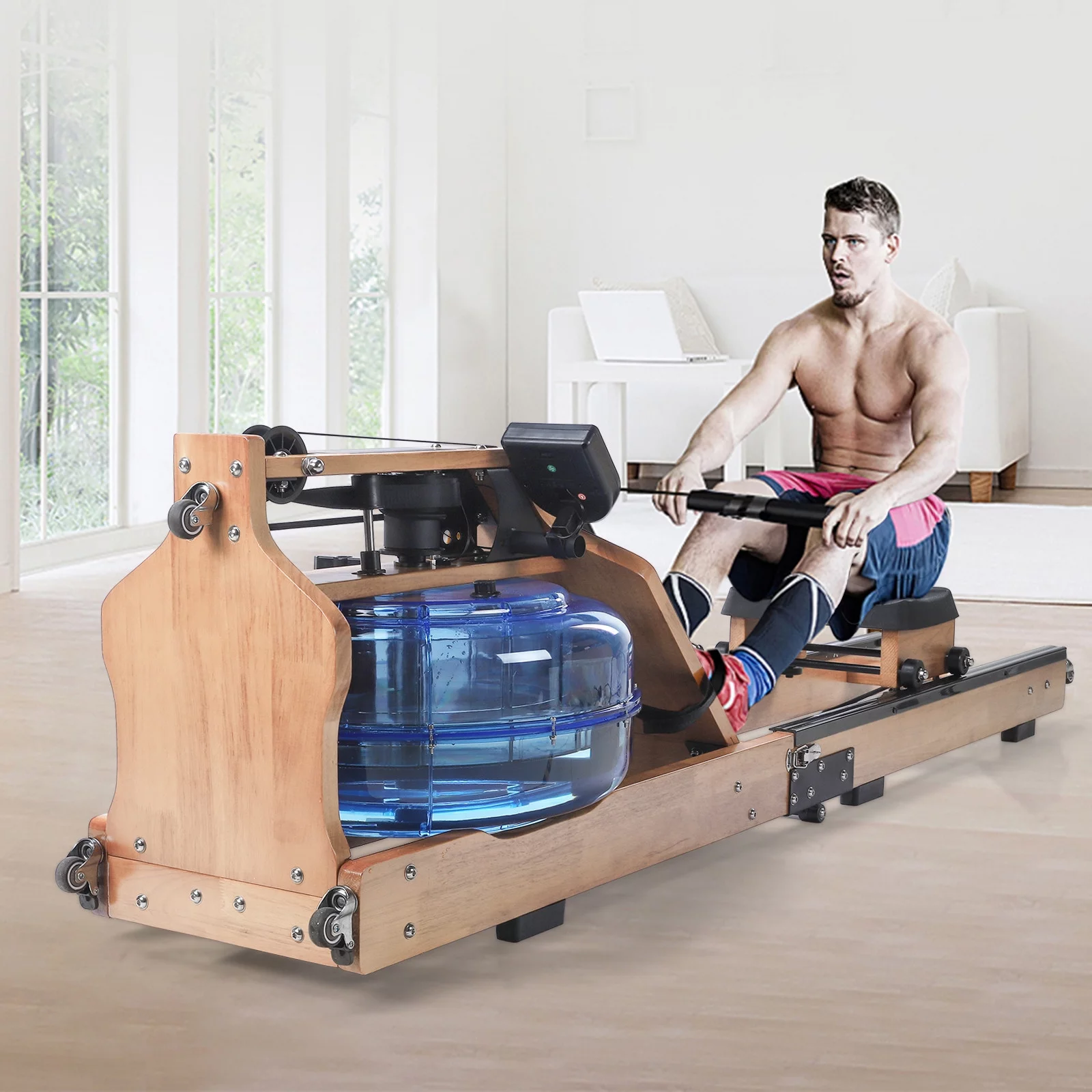 Guzom - Water Rowing Machine with LED Display Wooden Rowing Machine with Foldable Design - Womvr