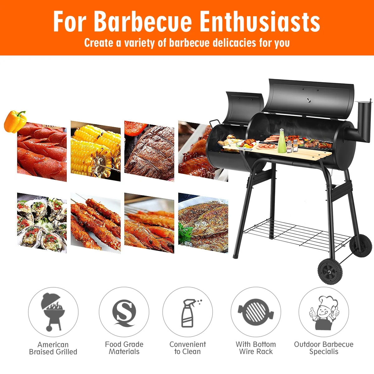 Costway Outdoor BBQ Grill Charcoal Barbecue Pit Patio Backyard Meat Cooker Smoker - Womvr