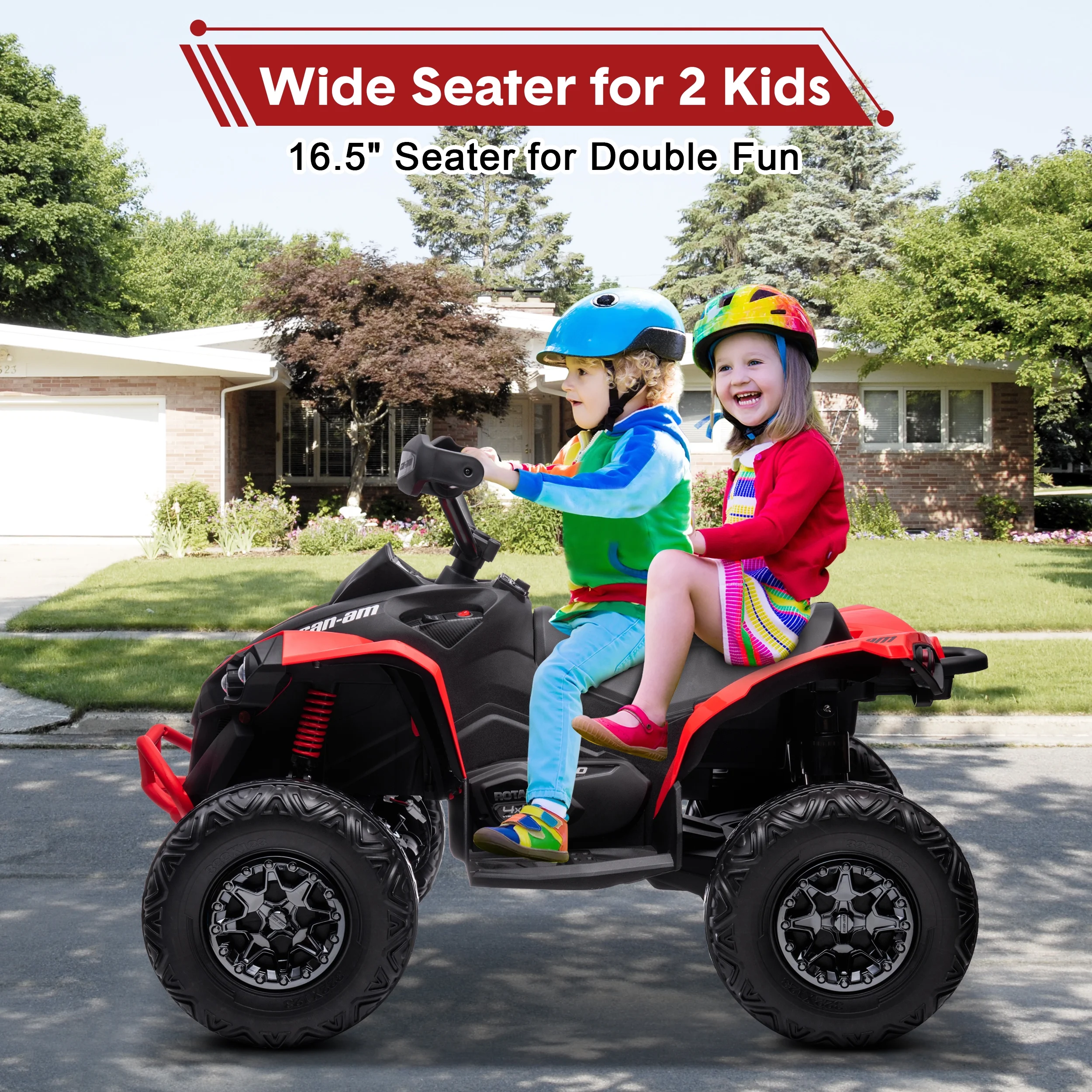 24V Ride on Toys, 4 Wheeler ATV for Kids with 2 Seater, 4x200W Motors, 4WD/2WD Switchable, Khaki - Womvr