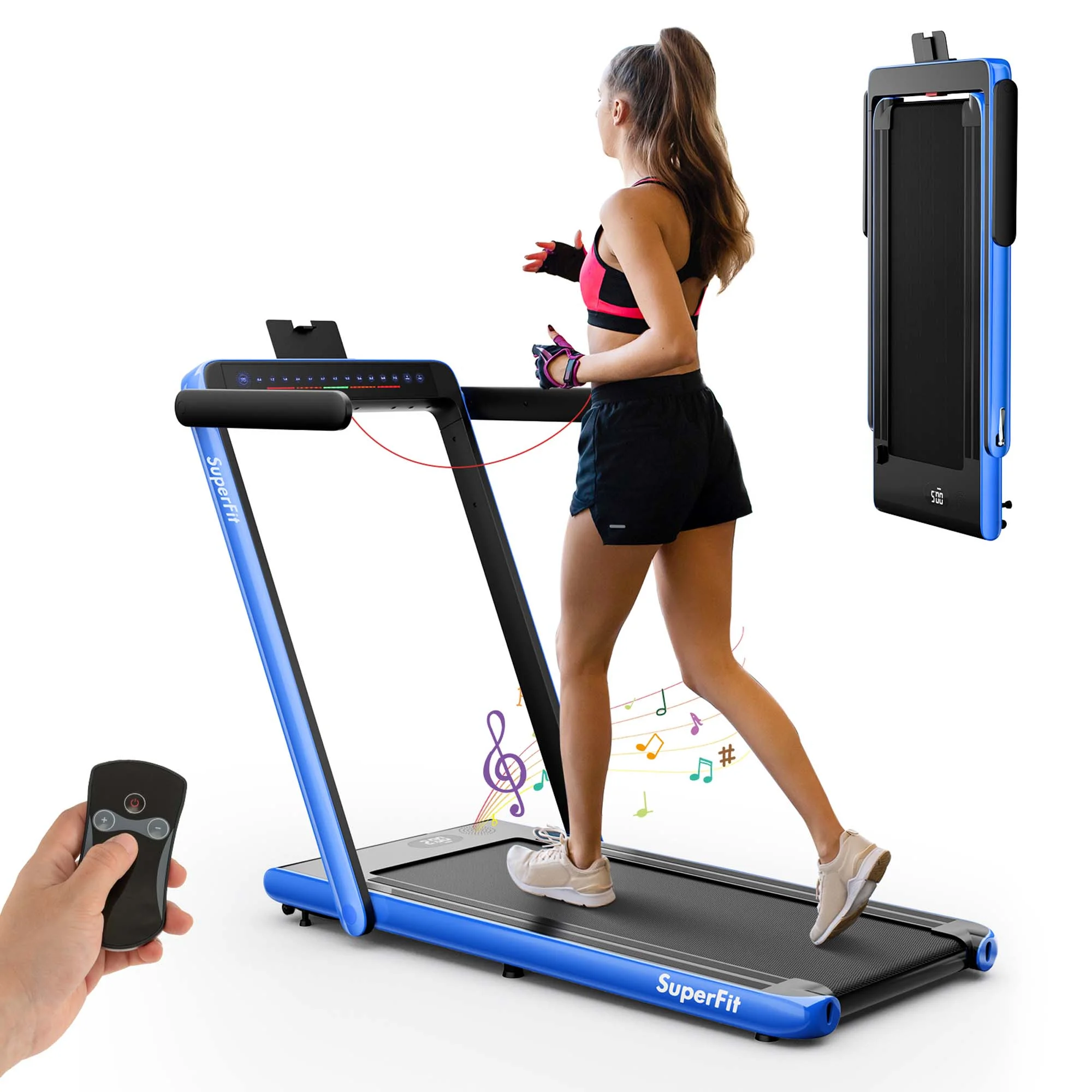 SuperFit Up To 7.5MPH 2.25HP 2 in 1 Dual Display Screen Folding Treadmill Jogging Machine W/APP Control Silver - Womvr