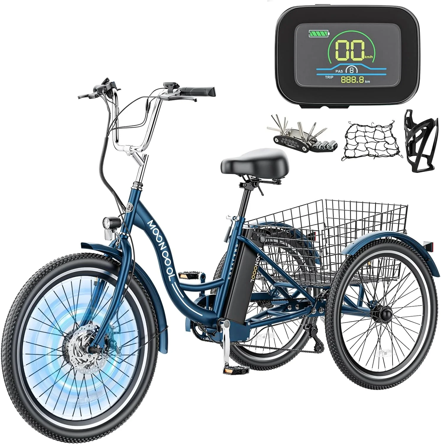 MOONCOOL Electric Tricycle, 350W 36V 24 Inches 7 Speeds 3 Wheels Electric Bikes for Adults, Motorized Electric Trike Three Wheel Electric Bicycle - Womvr