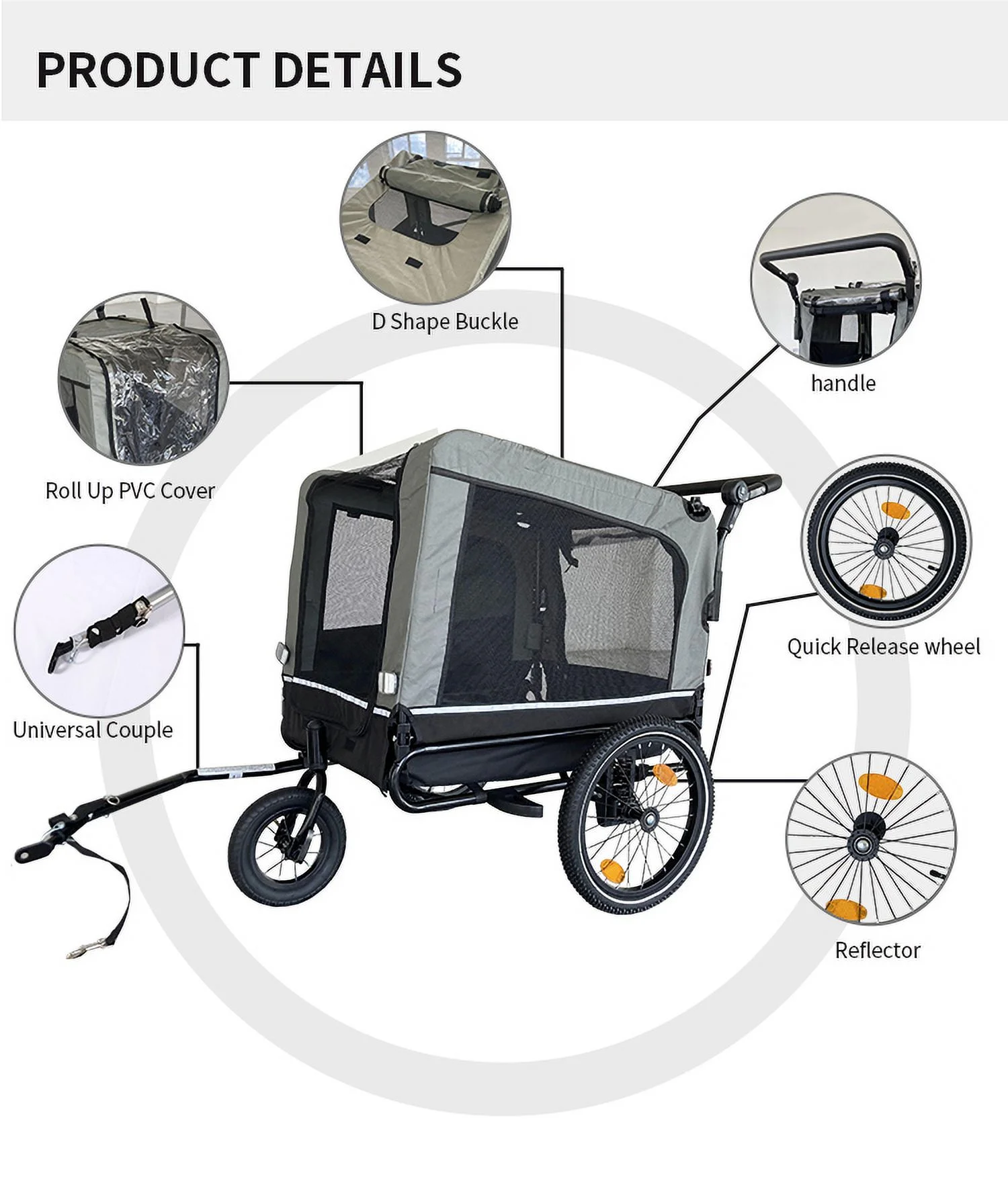 Outdoor Heavy Duty Foldable Utility Pet Stroller Dog Carriers Bicycle Trailer - Womvr