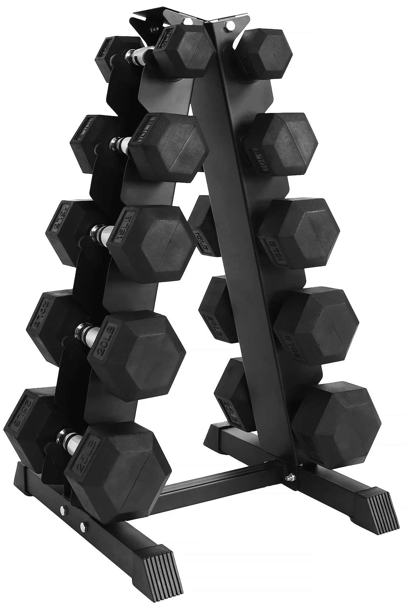 BalanceFrom 100LB Rubber Coated Hex Dumbbell Weight Set with A-Frame Rack, 5-20 lbs Pairs - Womvr