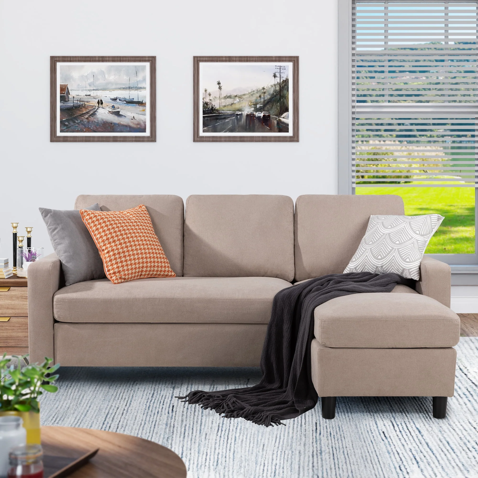 Walsunny Convertible Sectional L-Shaped Sofa with Modern Linen Fabric(Grayish Black) - Womvr