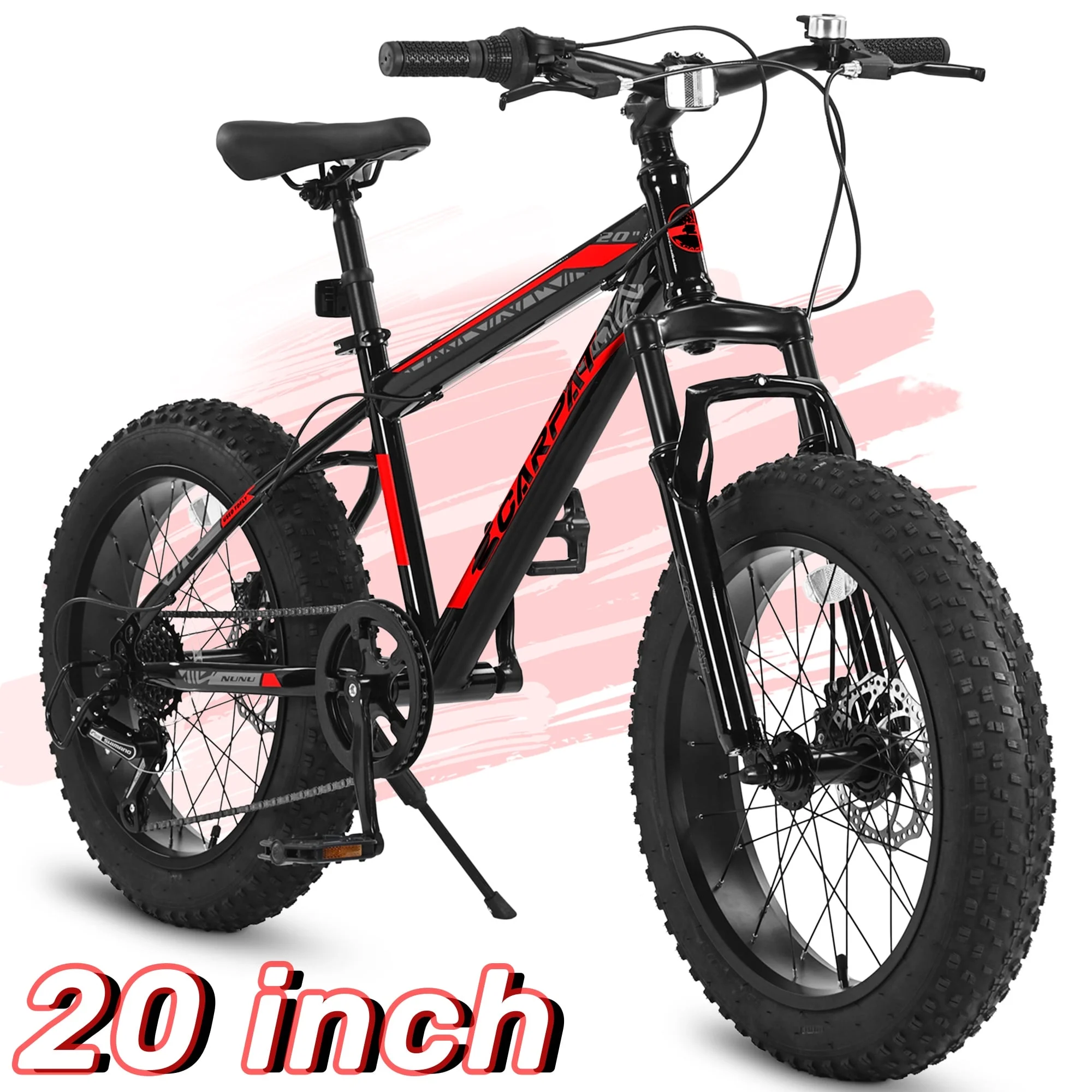 CHAMPIERRE 20'' Mountain Bike for Boys Girls Ages 8 to 12, 7 Speed Kids Bicycles with 4 inch Fat Tire, Red - Womvr