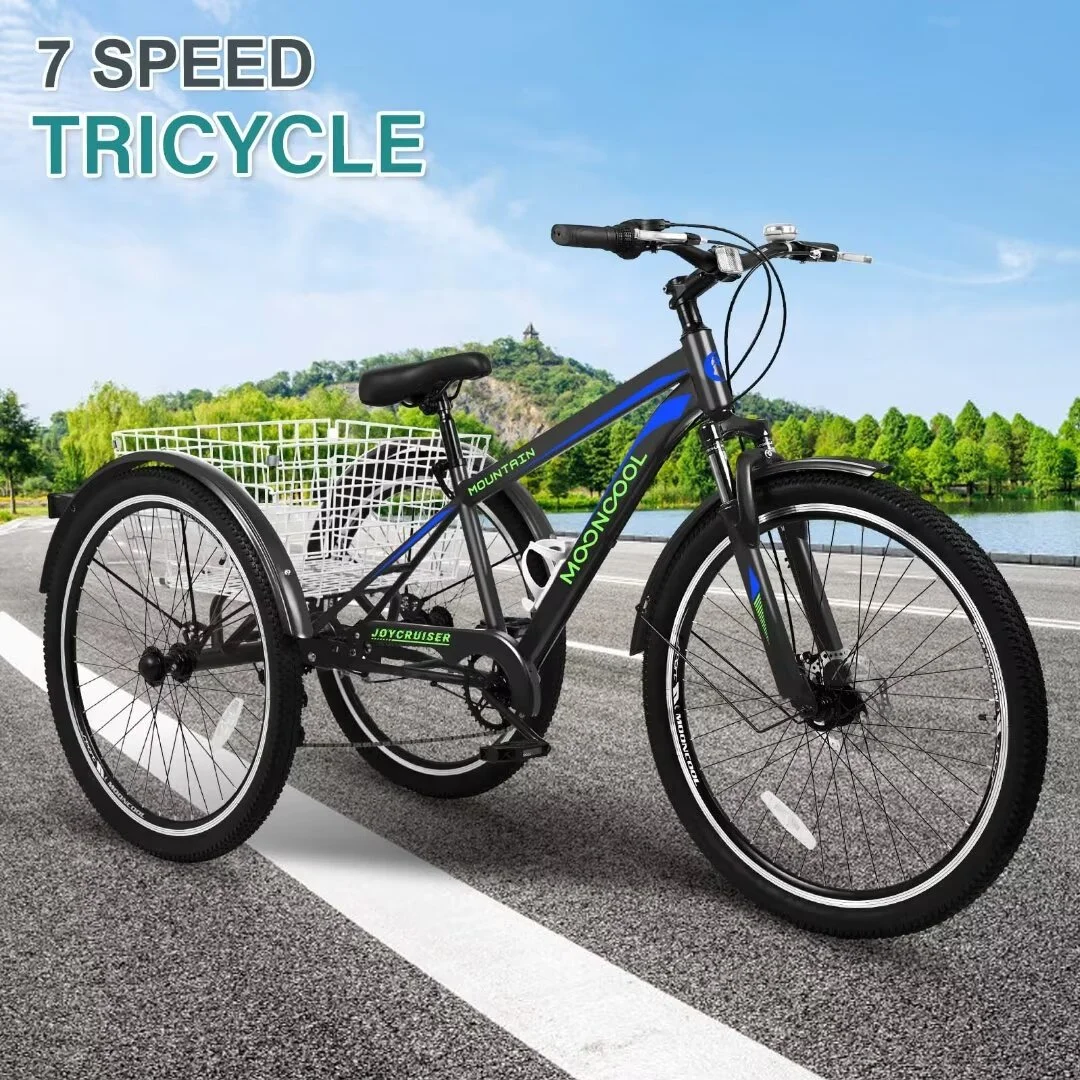 Docred Adult Tricycle, 7 Speed Three Wheel Mountain Bike, 24/26/27.5 inch Adults Trikes ,Load capacity 420 lbs - Womvr