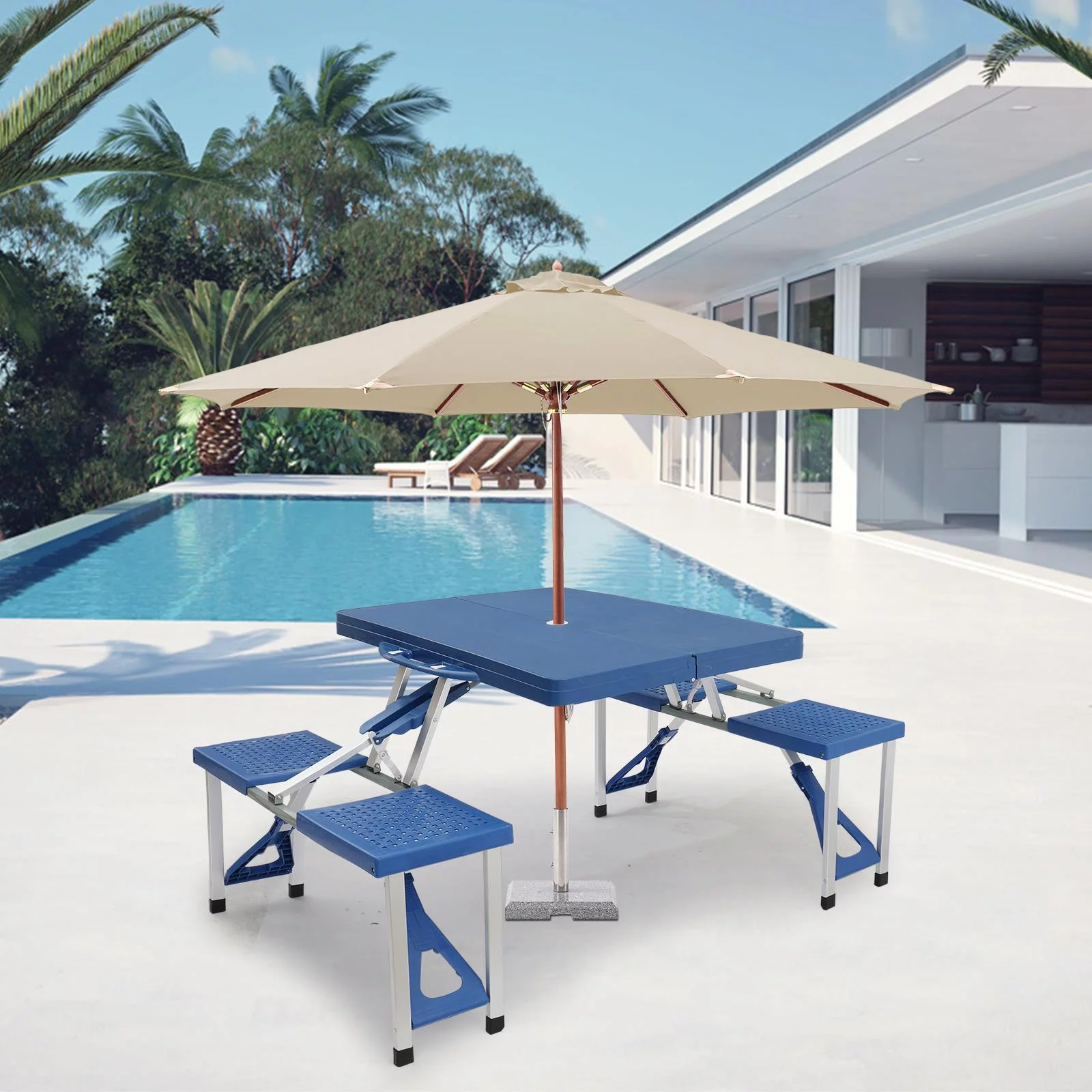 UBesGoo Folding Picnic Table With 4-Person Chair Seats Wood Aluminium Alloy - Womvr