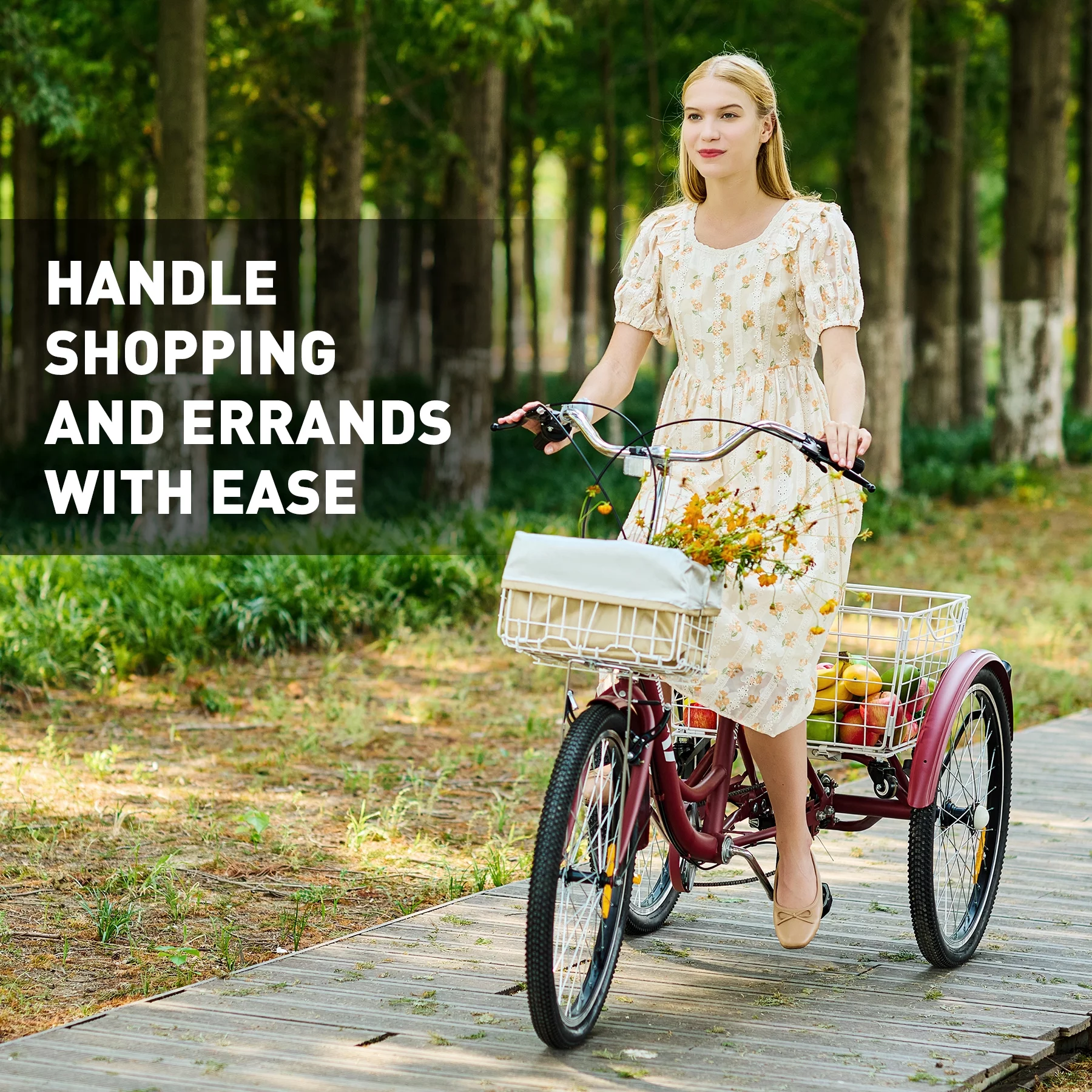 VIRIBUS 24 Inch Adult Trike 7 Speed Bike w Adjustable Seat 2 Baskets Matte Gray - Womvr