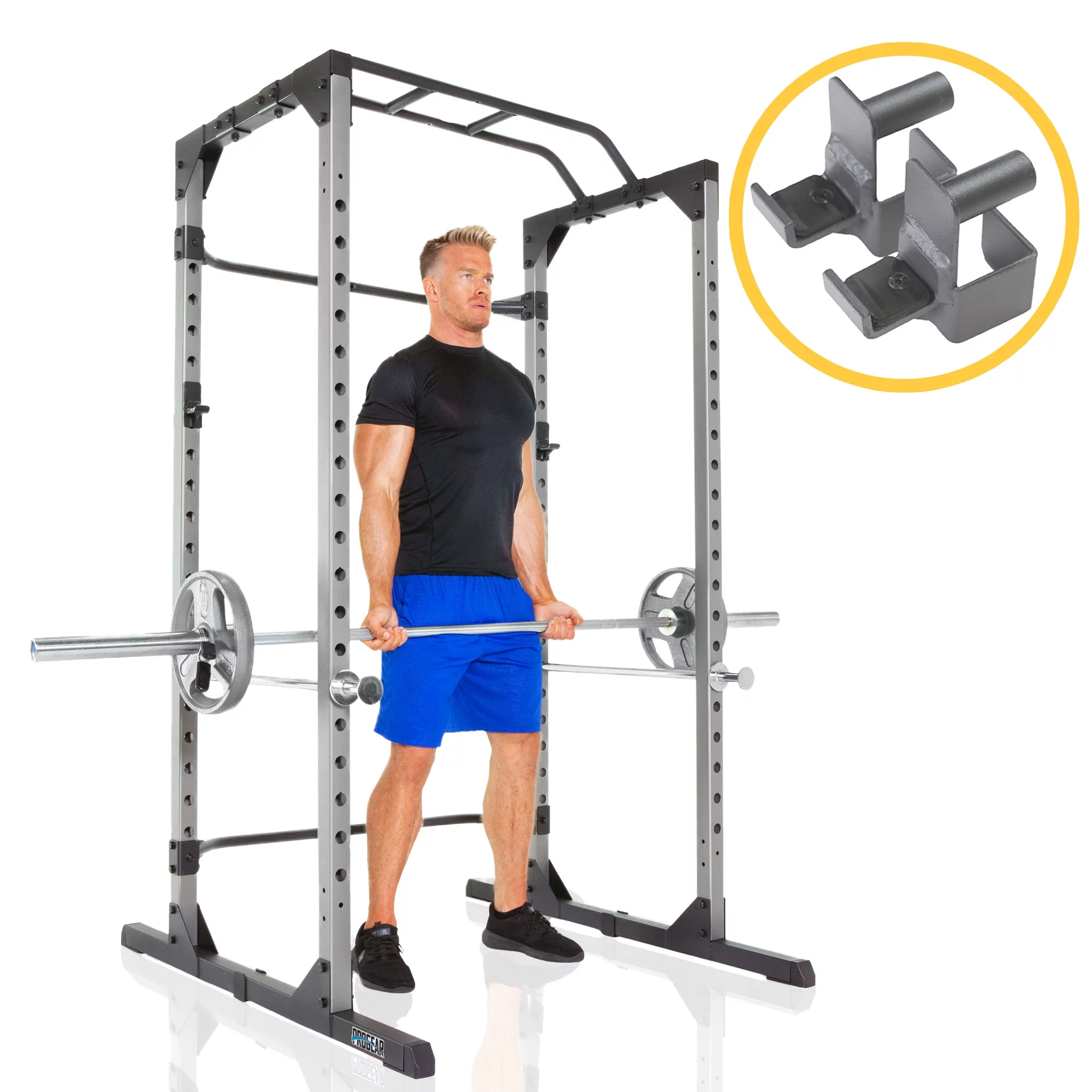 ProGear Squat Rack Power Cage with J-Hooks, Ultra Strength 800lb Weight Capacity, Optional Lat Pulldown Attachment - Womvr