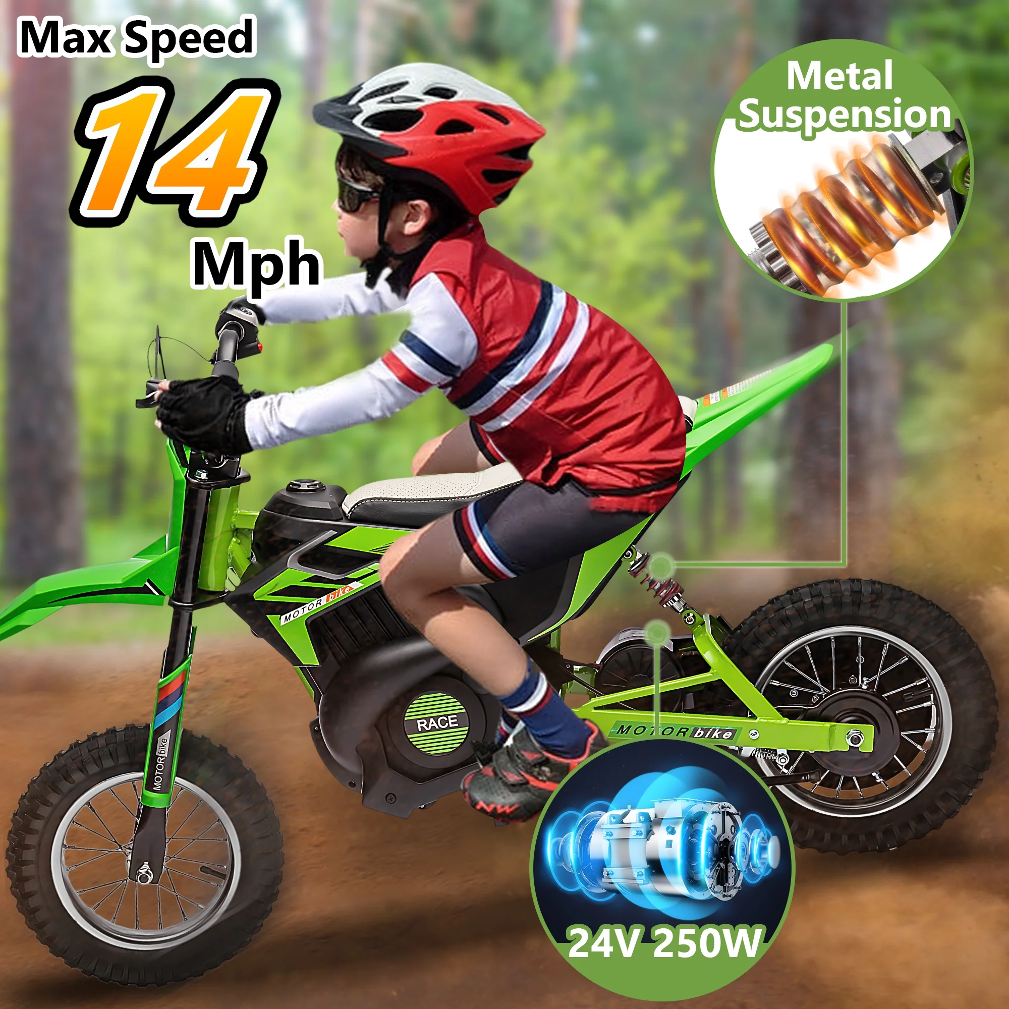 Wisairt 24V Dirt Electric Ride on Motocross Bike for Kids and Teens 13+ Between 40 and 140 lbs(Blue & Orange) - Womvr