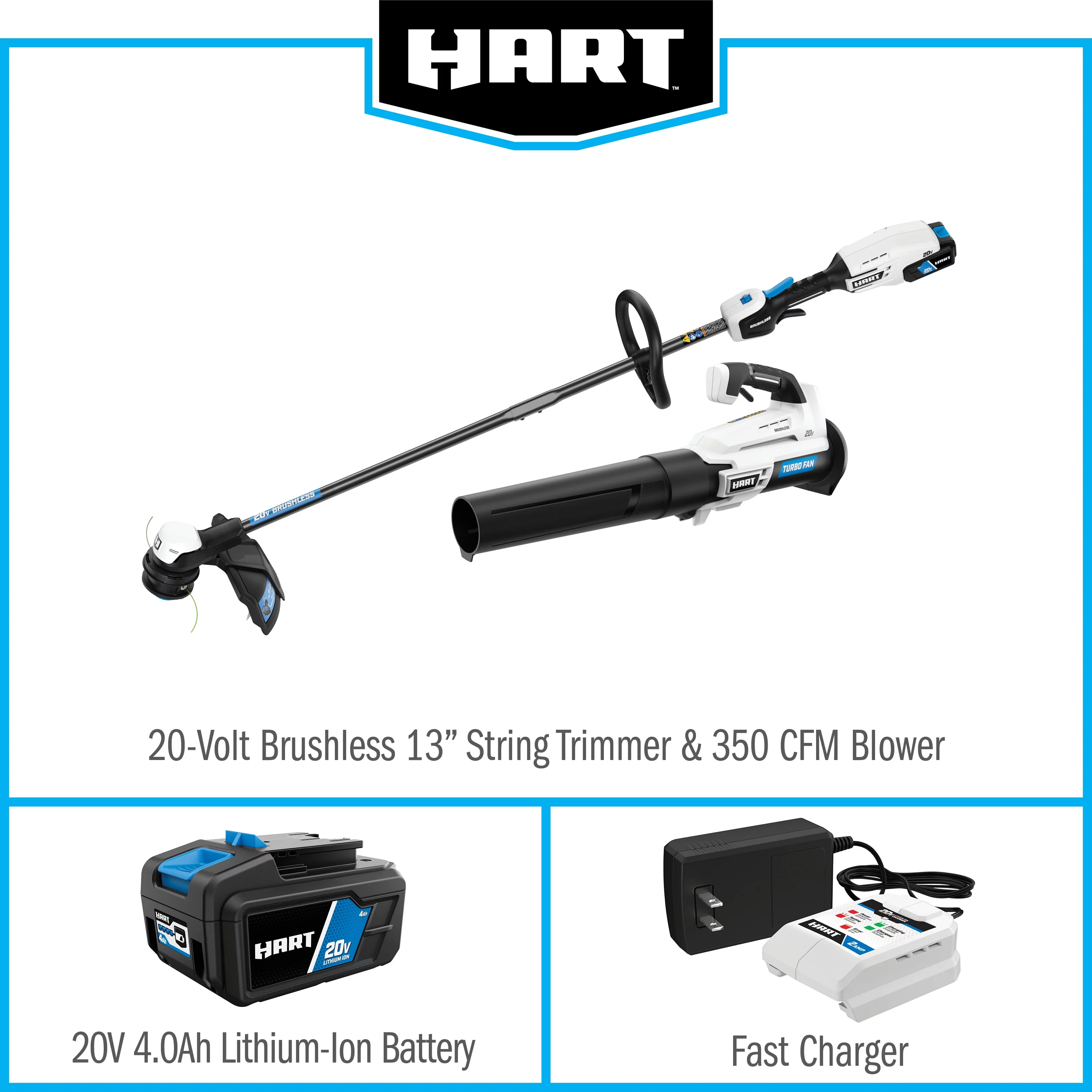 HART 20-Volt 13-inch Brushless Combo Kit, (1) 4.0Ah Lithium-Ion Battery - Womvr